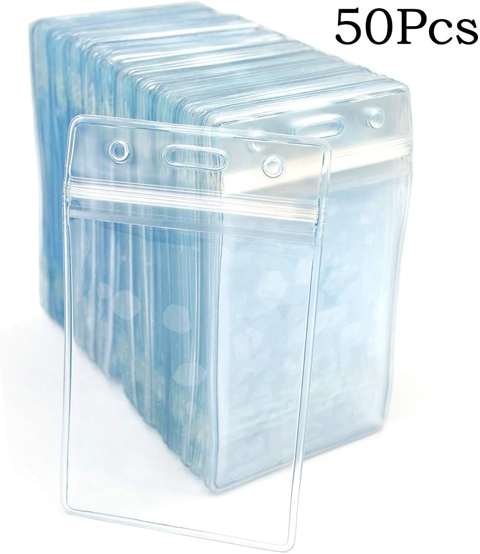 Bird Fiy Lanyards with Id Holder Badges Name Tags 50 Pack Lanyards with Bulldog Clip and 50 Pack Waterproof Clear Plastic Vertical Name Tag Badge ID Card Holders (Purple)