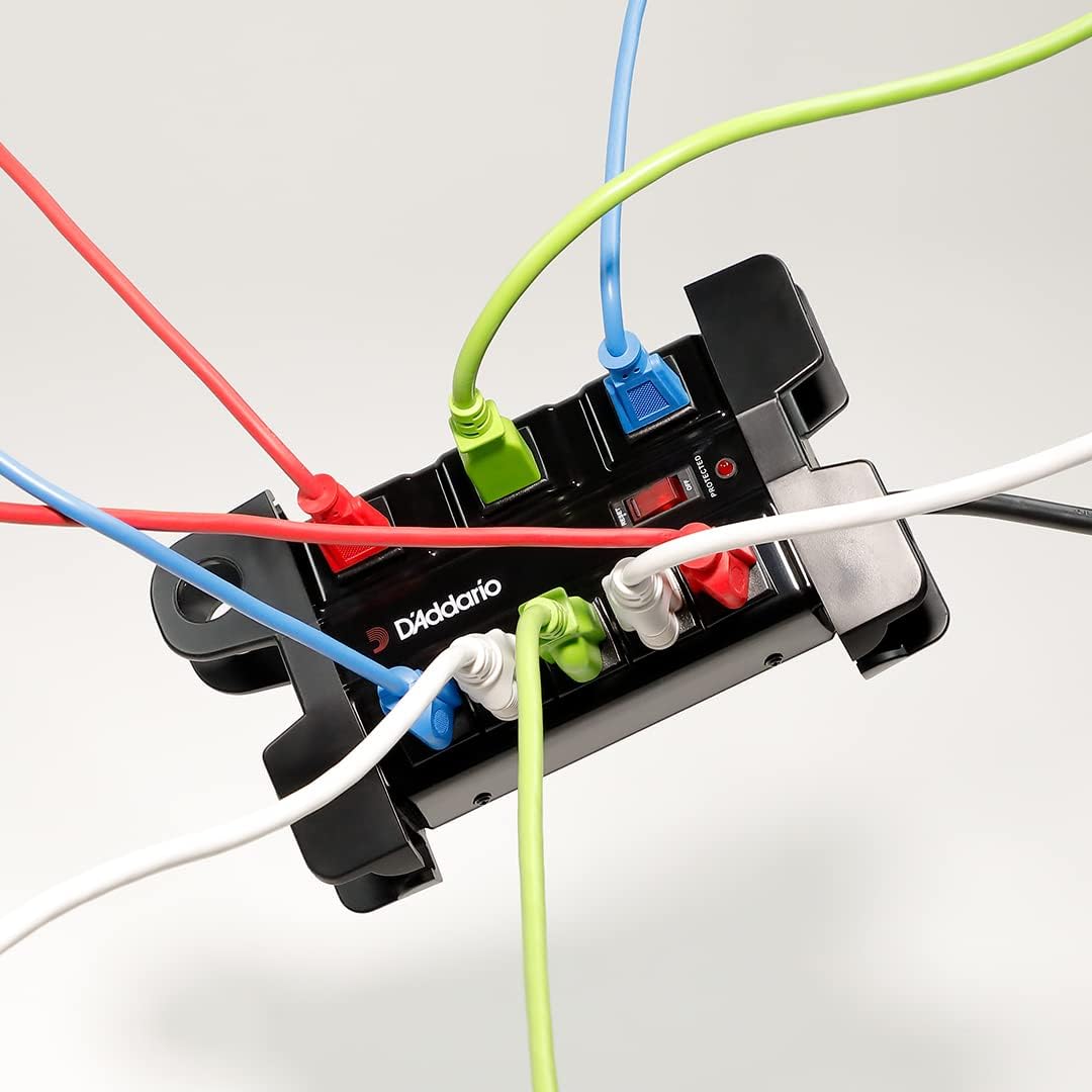 D'Addario Accessories Tour-Grade Power Base - Base Protector - Stage Power Strip with 6 ft Cable - 5 Standard and 3 Transformer- Guitar Amp Outlet - Music Surge Protector with Indicator Light