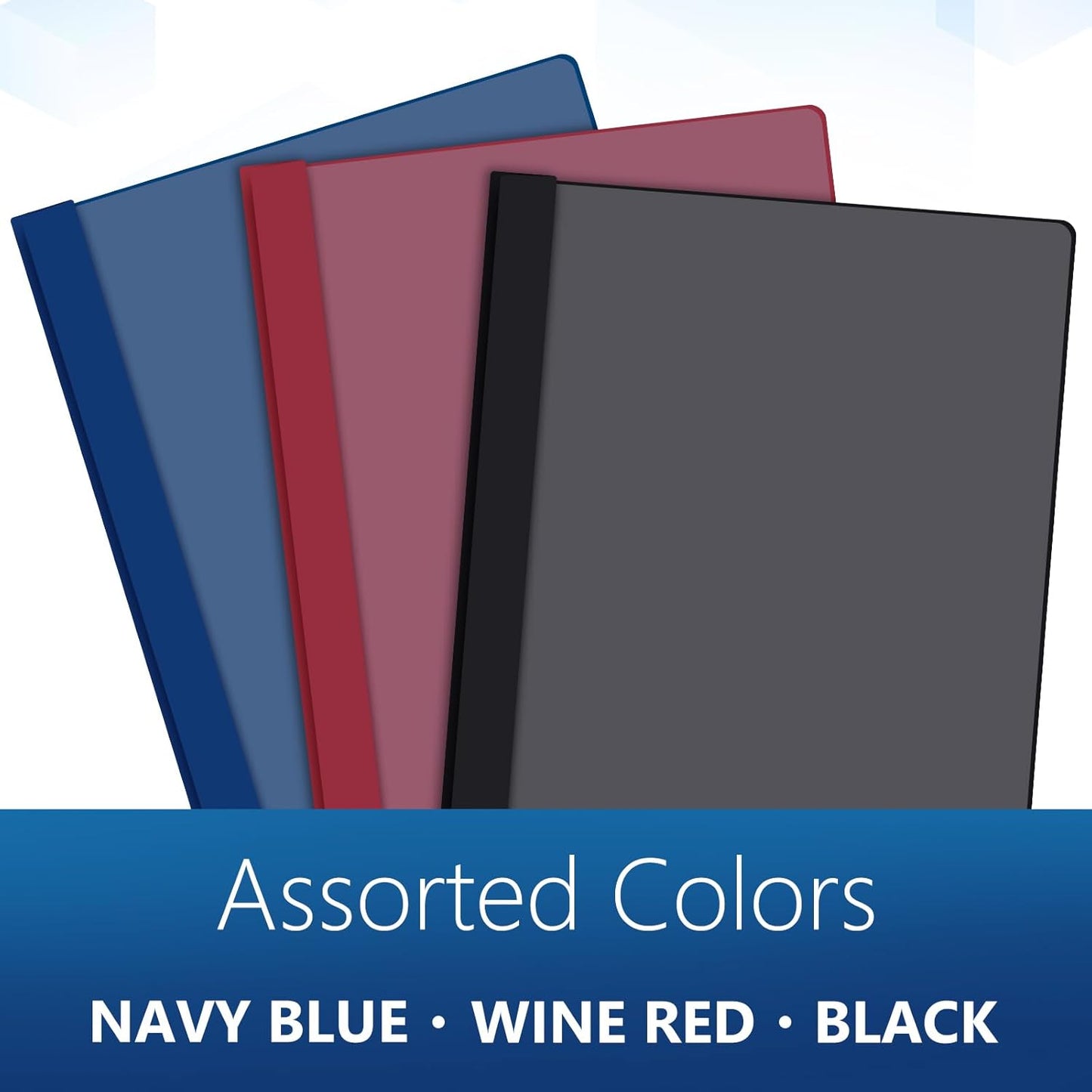 48 Pack Plastic Report Covers with 3 Prongs Presentation Folders Bulk, 100 Sheet Capacity, Clear Front Report Covers for Presentation Document Paper School Office Supplies (Dark Colors)