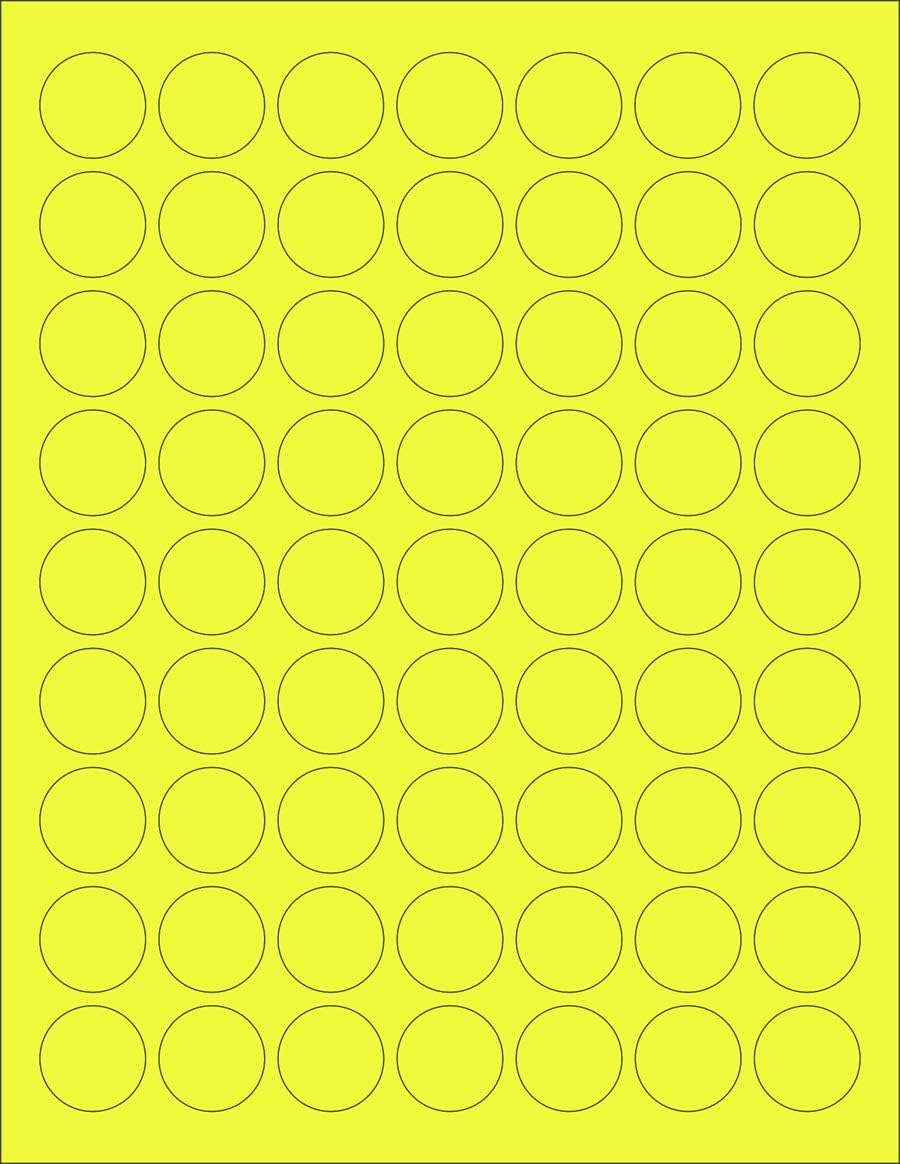 NextDayLabels - 8-1/2 x 11 Neon Color High Light Fluorescent Labels for Laser & Inkjet Printer (Yellow Fluorescent, 1" Round - 63 per Page - 1575 Labels)