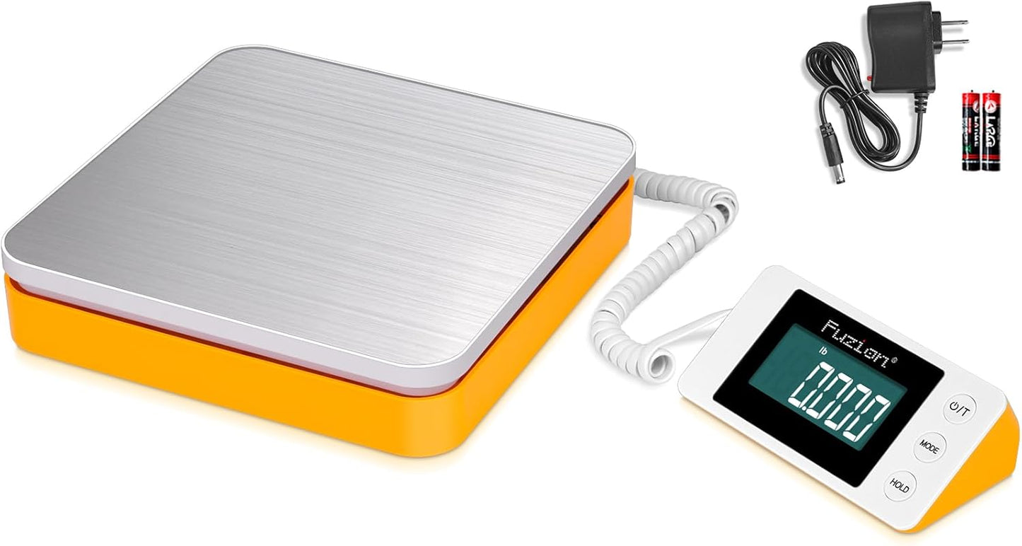 Fuzion Shipping Scale - Digital Postal Scale 110LB x 0.1oz, Large LCD Display, 5 Units, Scale for Packages, Postage - Dual Power Supply (Batteries & Adapter)
