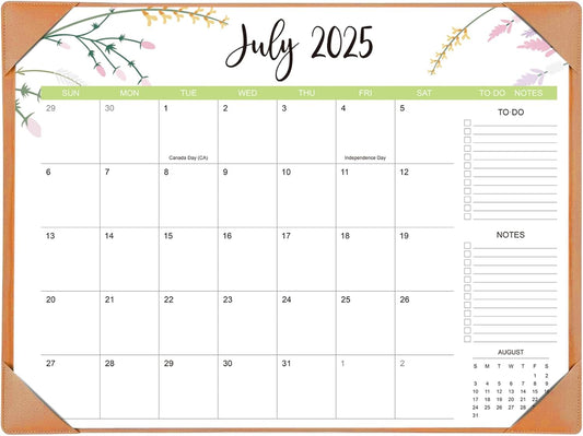 Desk Calendar 2025-2026 with Desk Mat – 22" x 17" Large Desk Pad Calendar Runs From Jul 2025 to Dec 2026, Floral Design Desktop Calendar with To-Do, Notes for Planning, Organizing, and Scheduling Your Life (Brown)