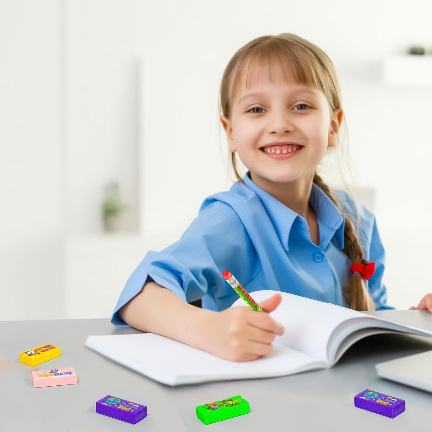 Cinrobiye 100 PCS Inspirational Pencil Erasers Bulk Motivational Cute Eraser Back to School Favor Goody Bag Filler Gifts for Students Classroom Office Teacher Prizes Reward School Supplies (Cute100)