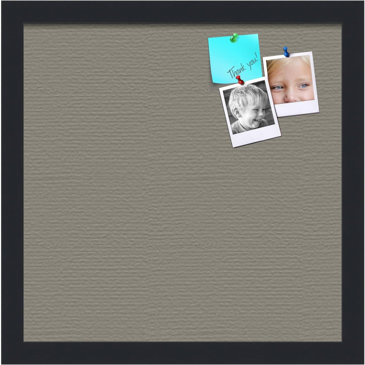 PinPix 14x14 Inch Cork Bulletin Board. This Decorative Framed Pin Board Comes with Pewter Design and a Satin Black Frame. Ideal for Home Office Decor or Message Board (PinPix-1812)