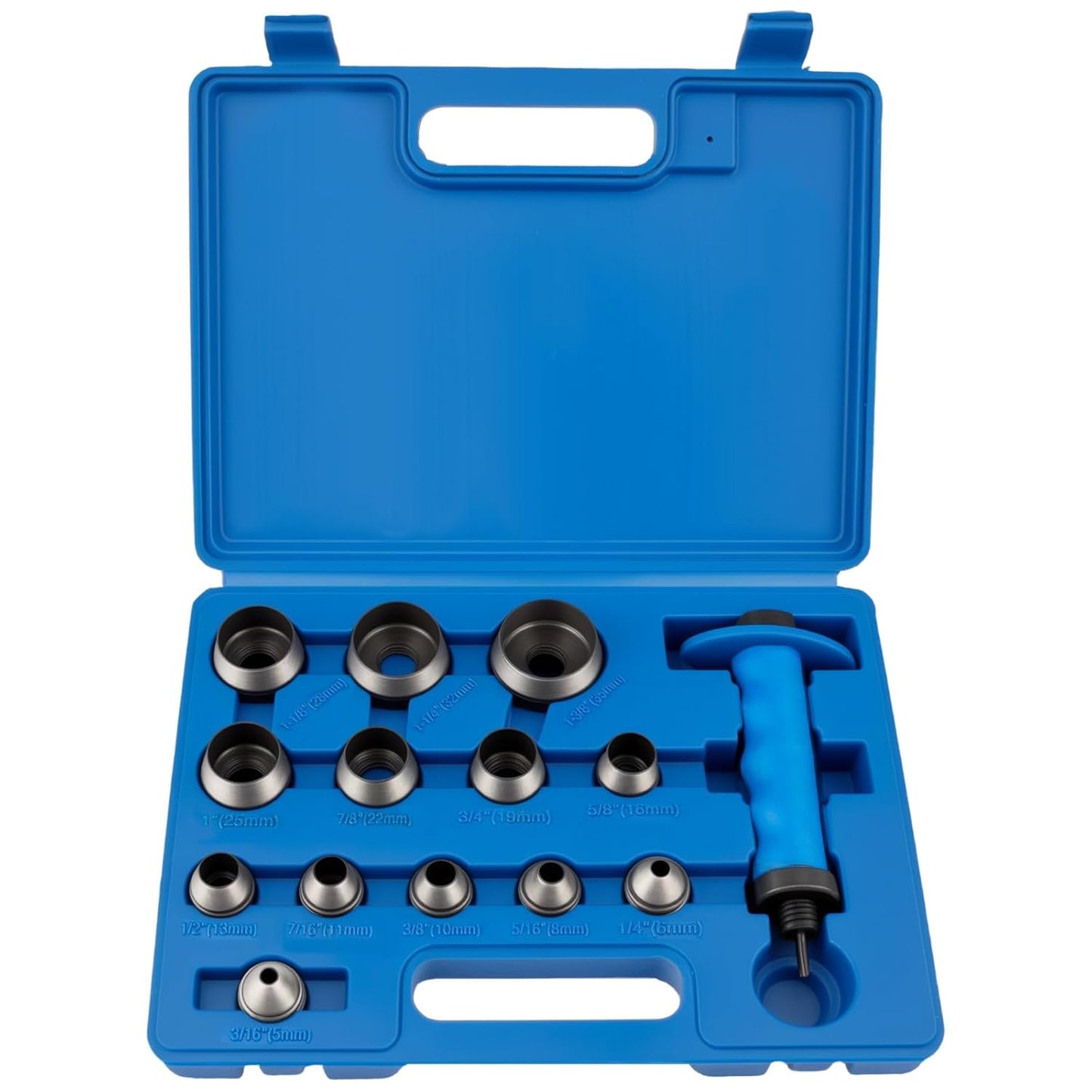 Hollow Punch Set, 14pcs Premium Leather Hole Punch Kit with Pin Point Punch Shaft, Gasket Cutting Puncher for Leather, Rubber & Plastic, 3/16" to 1-3/8"