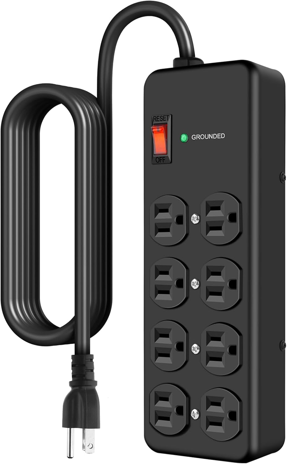 HEZI 8 Outlet Heavy Duty Power Strip, 15Amp Metal Mountable Surge Protector (2700J), Industrial Wall Mount Power Strip for Home, Office, Garage & Workshop, 10FT 14AWG Extension Cord