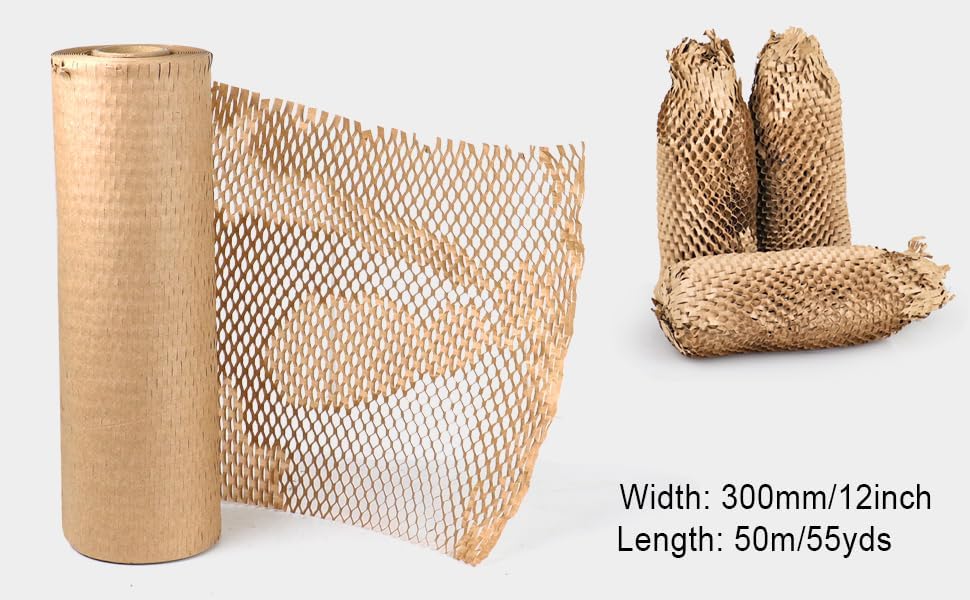 BOMEI PACK Honeycomb Packing Paper Wrap 12"x 164' Recycled Bubble Cushioning Bags Rolls Friendly Transportation and Handling Bags Packing Supplies Materials