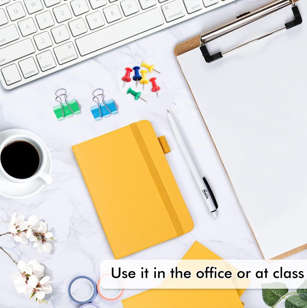 feela 15 Pack Pocket Small Notebooks Bulk, Mini Cute Notepads Hardcover College Ruled Lined Journals with Pen Holder for School Business Memos, with 15 Black Pens, 3.5”x 5.5”, A6, Yellow