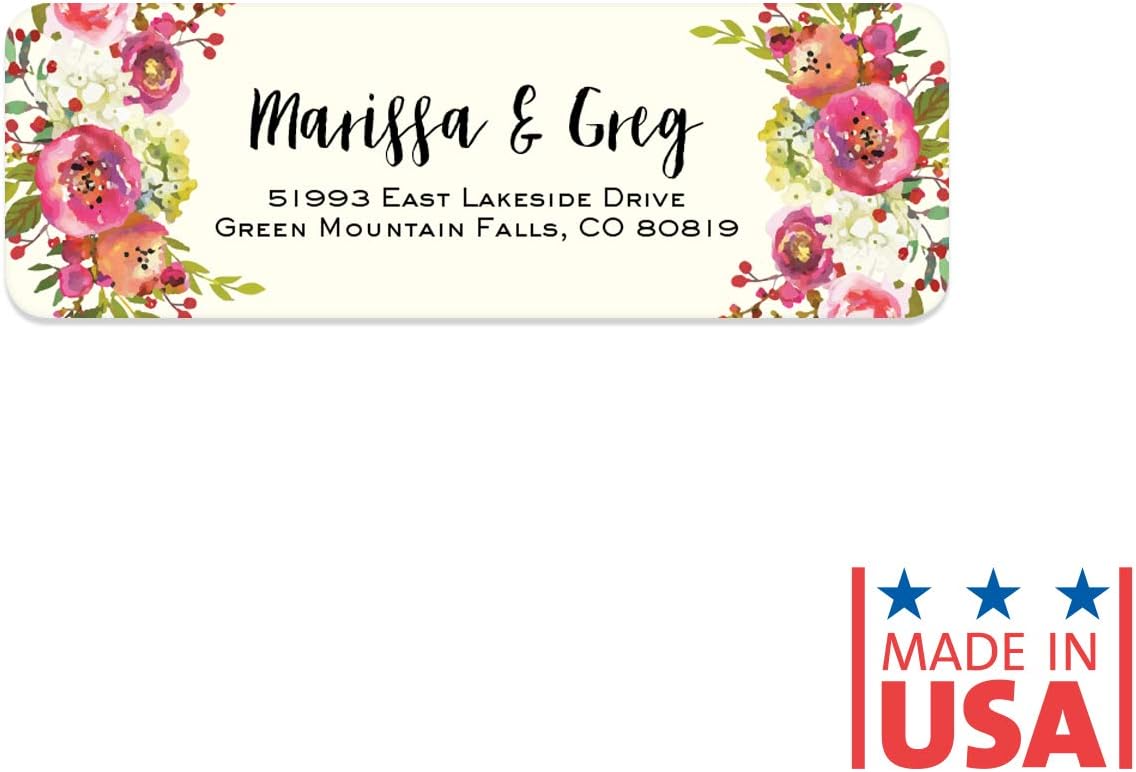 Vibrant Floral and Ivory Rolled Address Labels/Roll of 250 Personalized Address Labels/Designer Return Address Stickers in Elegant Plastic Dispenser