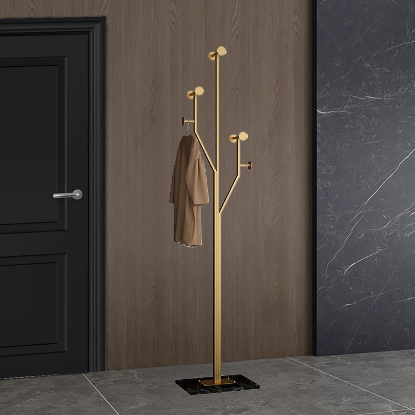 Heavy Duty Coat Rack Tree-shaped Metal Freestanding Coat Tree with Sturdy Marble Base Corner Coat Rack for Bedroom Entryway Hallway 14.96 x 10.24 x 68.9 Inches (Gold)