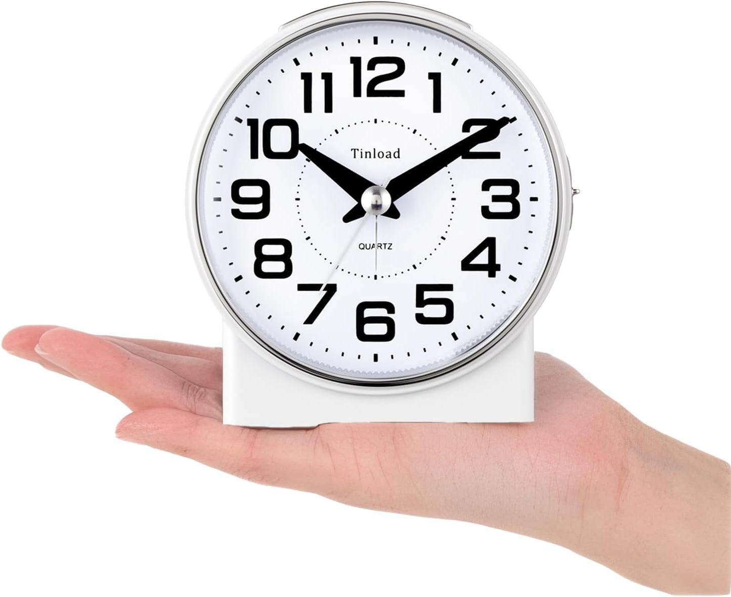 4.3" No Ticking Analog Alarm Clock,Silent Readable for Seniors,Easy to Set,Gradual Rise Alarm,Big Numbers,On/Off Switch on Side,Gentle Wake,Snooze,Lighted on Demand,Battery Operated,White