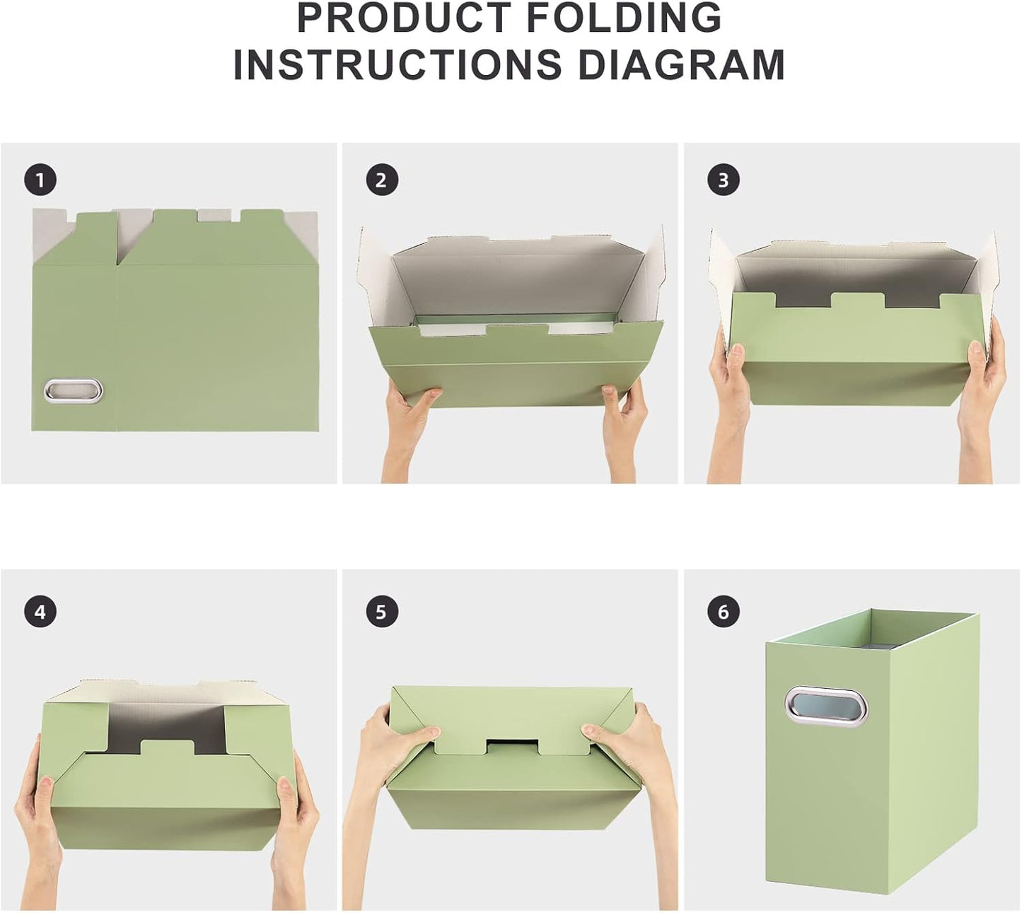 Oterri File Organizer, 8 Packs Small Storage Box, Cardboard File Folder Organizer, Collapsible File Box for Hanging File Folders Letter Size, Portable Filing Organizer with Handle (Green