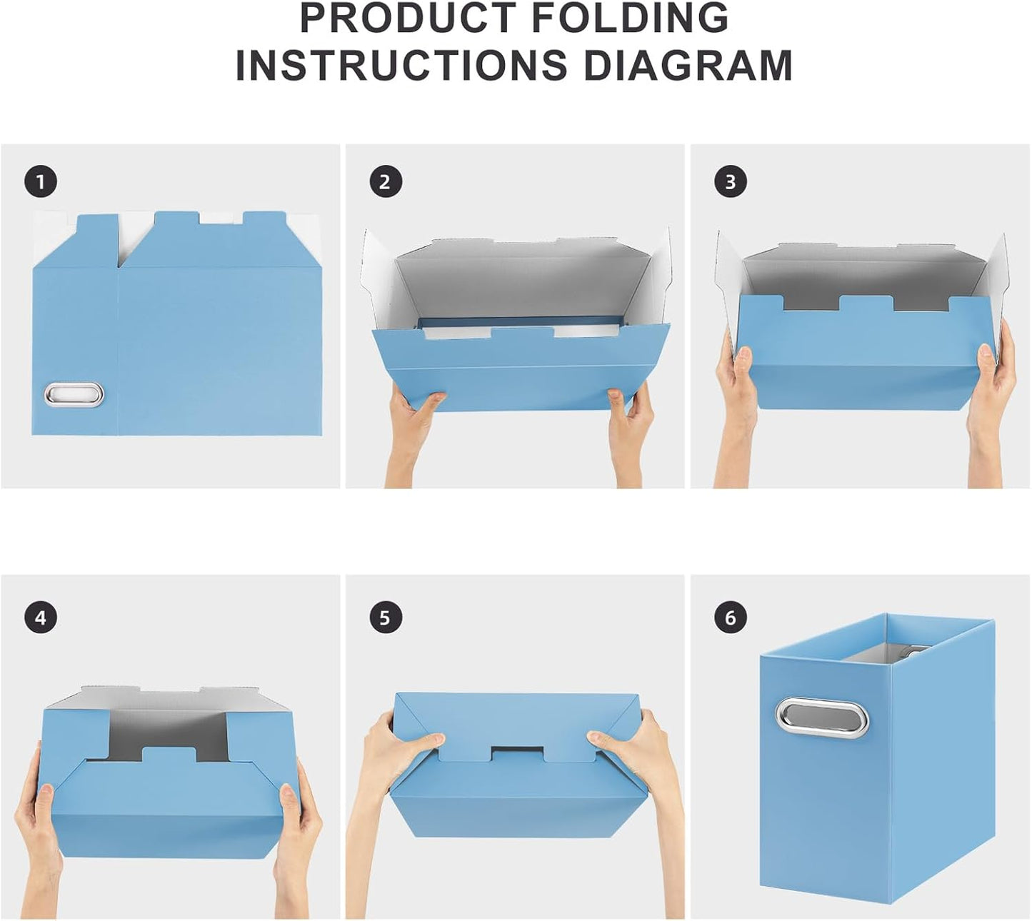 Oterri File Organizer, 2 Packs Small Storage Box, Cardboard File Folder Organizer, Collapsible File Box for Hanging File Folders Letter Size, Portable Filing Organizer with Handle (Blue)