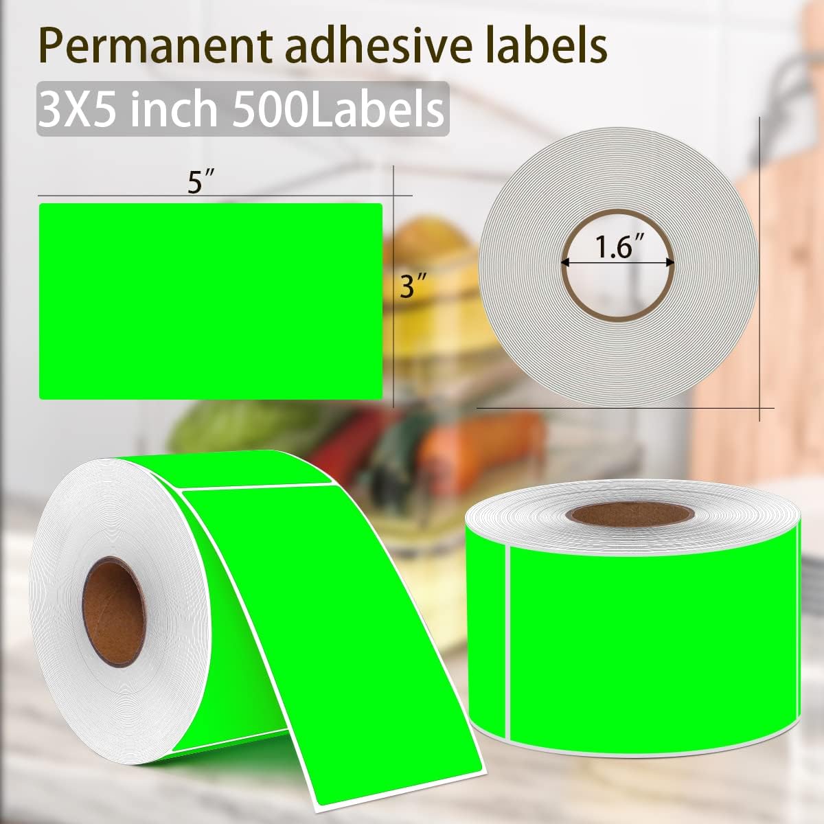 PARLAIM 3 X 5 Inch Rectangle Adhesive Color Coding Stickers,Square Inventory Label Stickers -500Per Dispenser Box (Fluorescent Green)