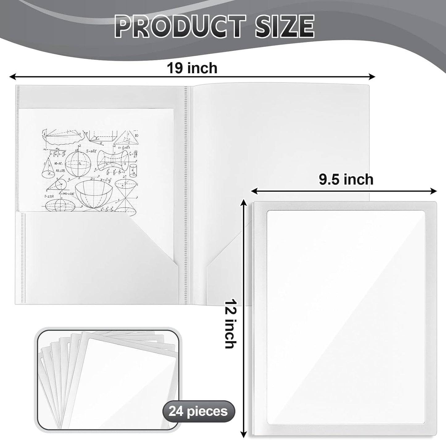 Teling 24 Pcs Plastic Folders with Front Clear Pocket and Business Card Holder 2 Pocket Folders Letter Size Paper for School Office Supplies Nice Gift for Christmas New Year School Supply (White)