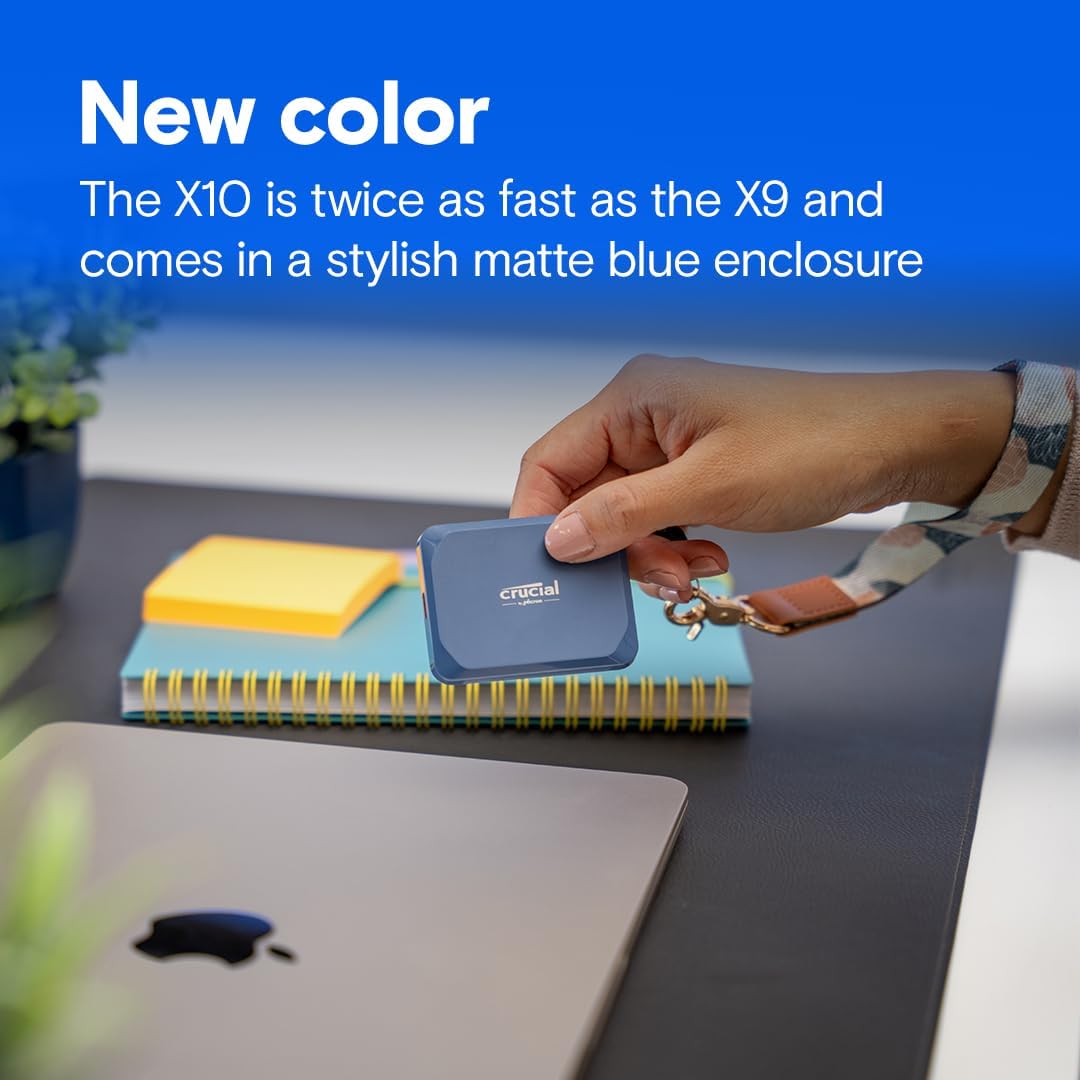 Crucial X10 4TB Portable SSD, Up to 2,100MB/s, USB 3.2 USB-C, External Solid State Drive, Compatible with Windows, Mac & Android, Durable Storage for Games, Photos & Files, Blue - CT4000X10SSD9-02