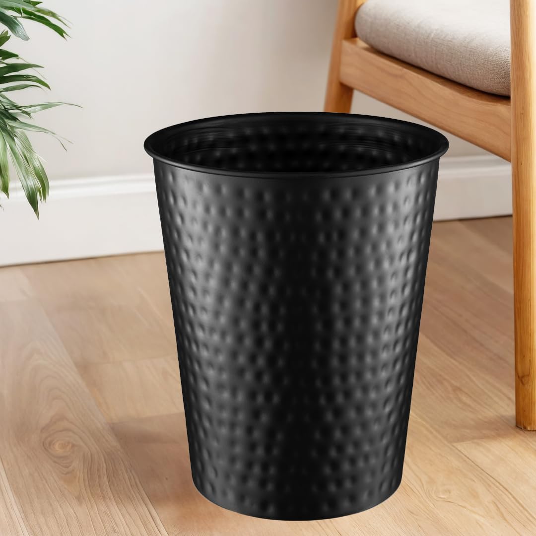 Monarch Abode Black Hand Hammered Metal Wastebasket for Home Office Bedroom, Decorative Waste Basket, Modern Bathroom Garbage Can, Durable & Decorative Trash Bin, Black Bathroom Trash Can