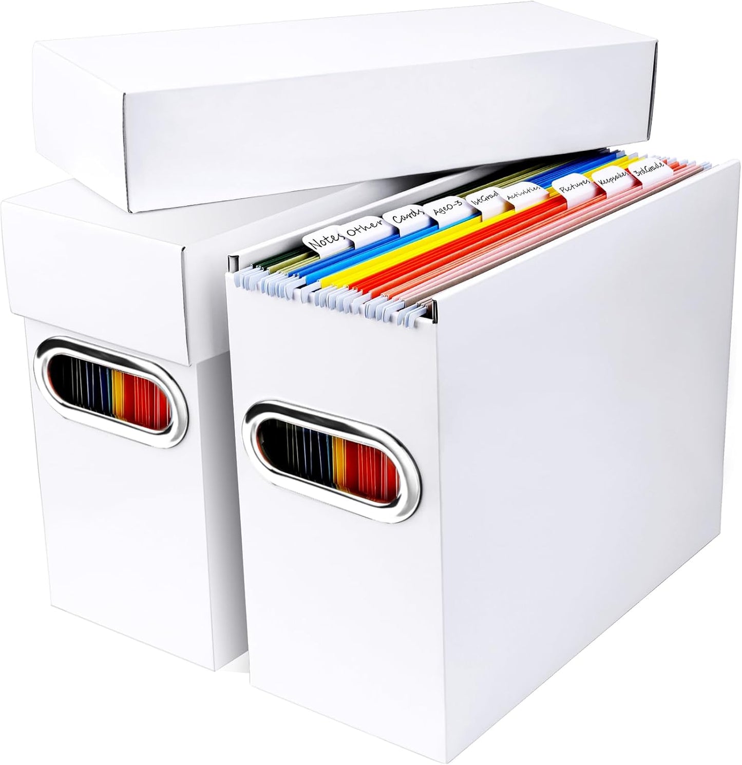 File Organizer Box with Lid, Collapsible Hanging File Folder Storage Boxes for Documents, Portable Filing Organizer for Office, Home, Classroom(White, 2 Pack)