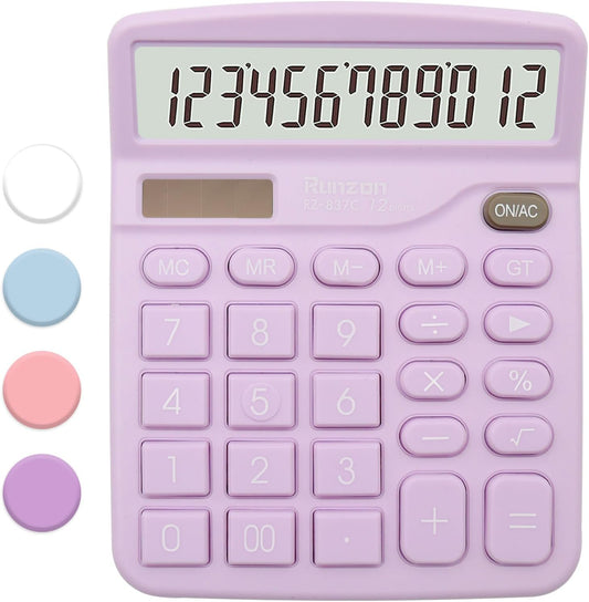 Purple Desktop Calculator - 12 Digit with Large LCD Display, Office Supplies with Sensitive Buttons
