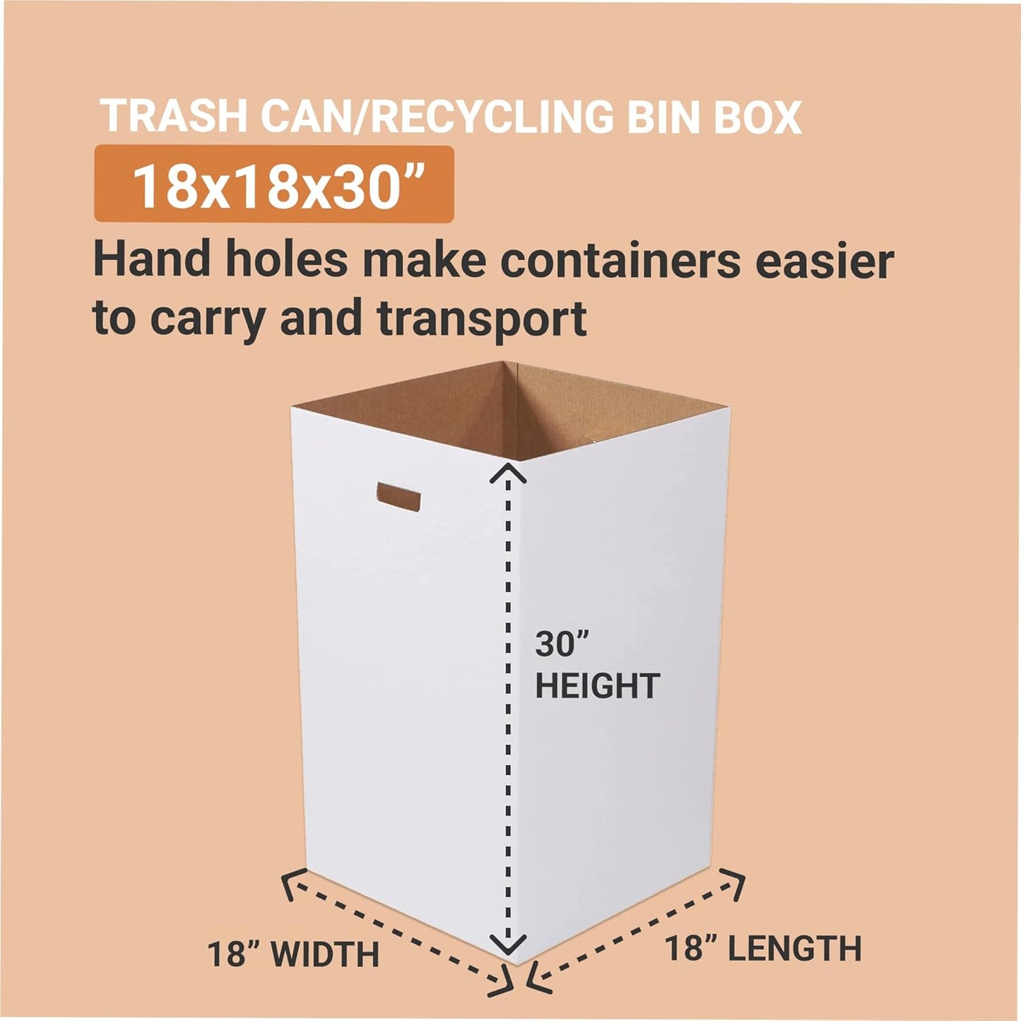 AVIDITI Cardboard Trash Cans and Recycling Bins, 40 Gallon 18"L x 18"W x 30"H (10-Pack) Reusable or Disposable Pop Up Garbage Boxes for Parties, Outdoor Events, Heavy Duty, Plain
