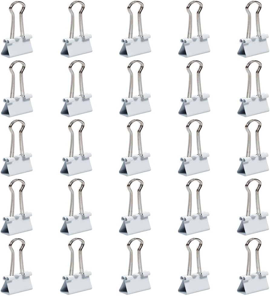 JAM PAPER Colorful Binder Clips - Small - 3/4 Inch (19 mm) - White Binderclips - 25/Pack