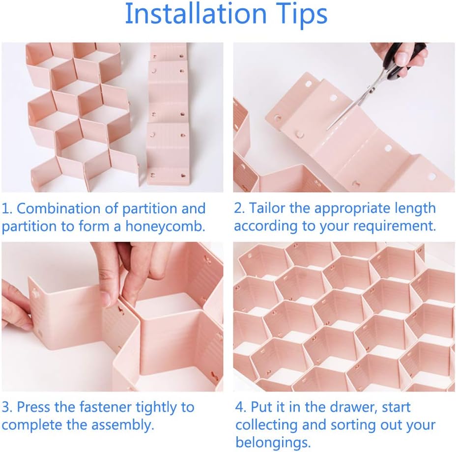 Poeland Drawer Divider Organizer DIY Plastic Grid Honeycomb Drawer Divider Gray 2 Pack