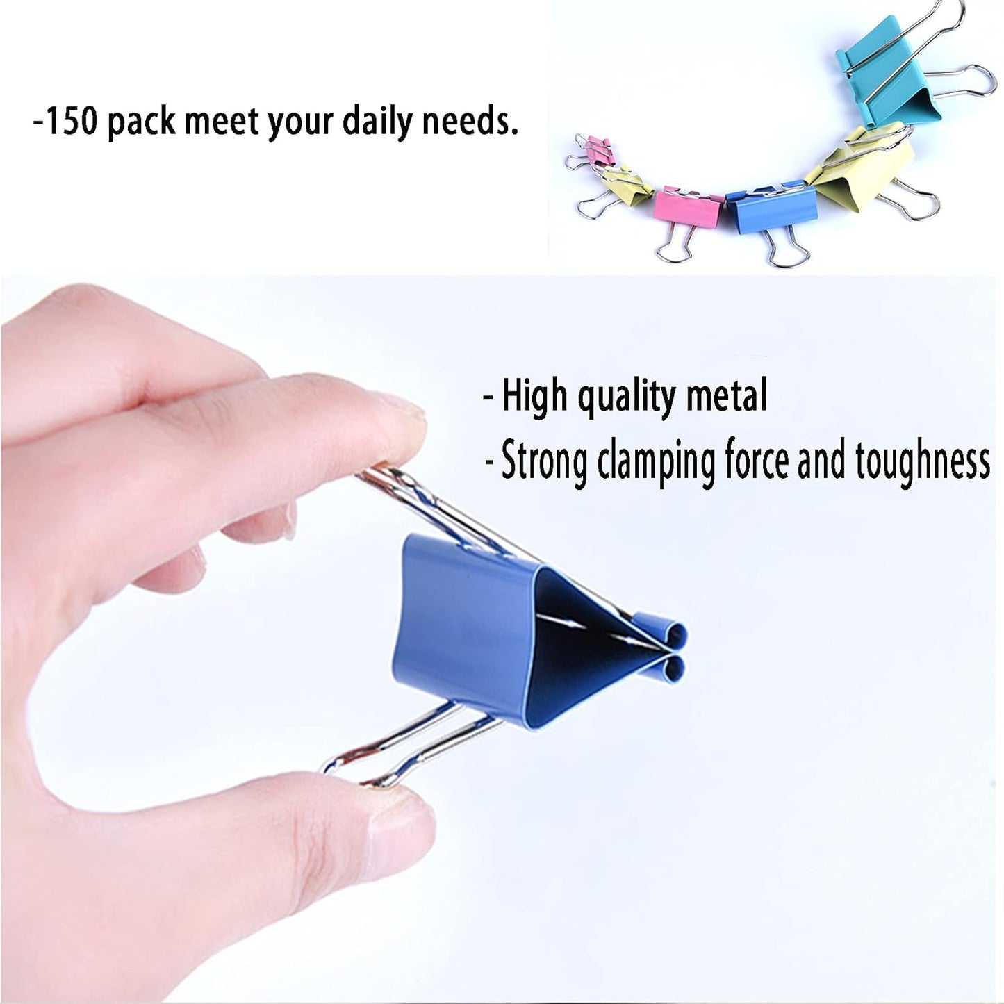 150 Pcs Colored Binder Clips Assorted Sizes with a Box, Jumbo, Large, Medium, Small, Mini, Micro,6 Sizes for Office, School and Home