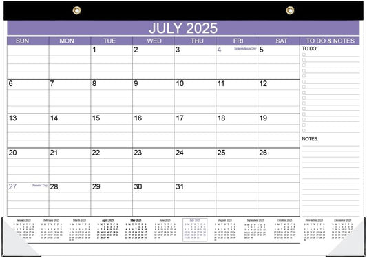 2025-2026 Desk Calendar - 18 Months Calendar from July 2025 - December 2026, Desk Calendar 2025-2026 with to-do List, 12" x 17", Purple