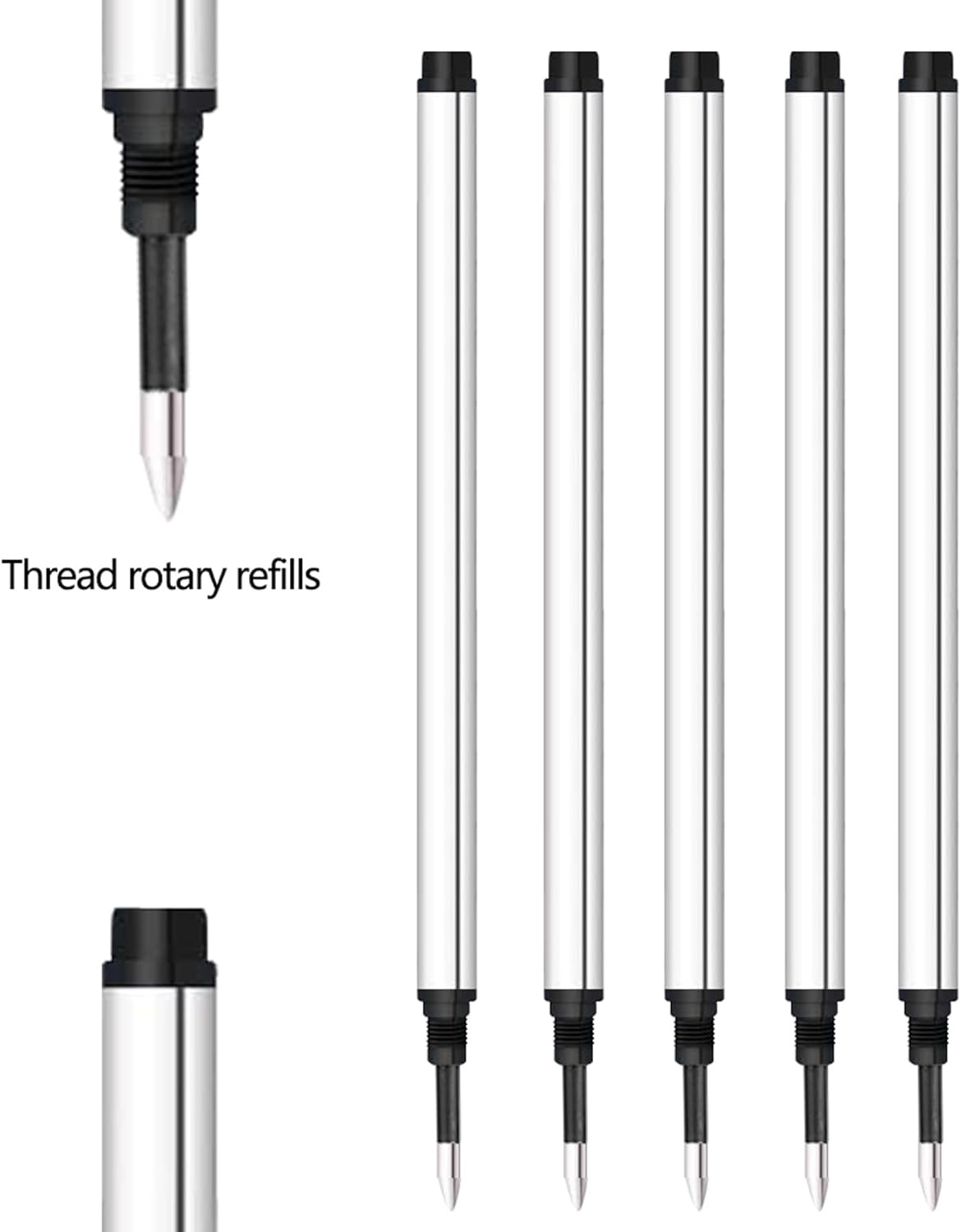 DunBong Spiral Refill, Replaceable Gel Ink Rollerball Refills 5 Pack, 0.5mm Medium Point, Threaded Rolling Ball Refills (Red)