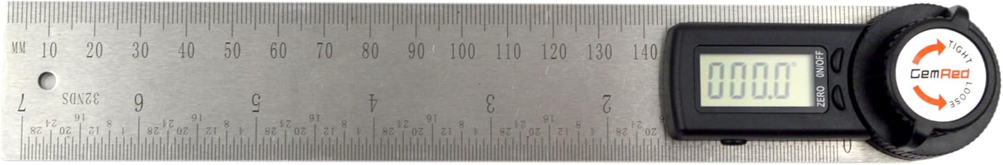 GemRed 82305 Digital Angle Finder GemRed Protractor Stainless steel 7inch 200mm (Black Button)