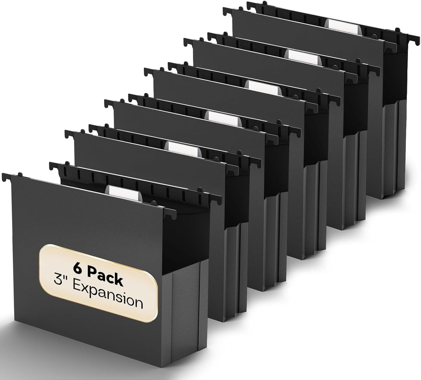 Plastic Extra Capacity Hanging File Folder Letter Size,6 Pack Heavy Duty 3" Expanding Accordian Pocket,Expandable Large Hanging Folders,Sturdy Hanging Organizer for Bulky Files-Black