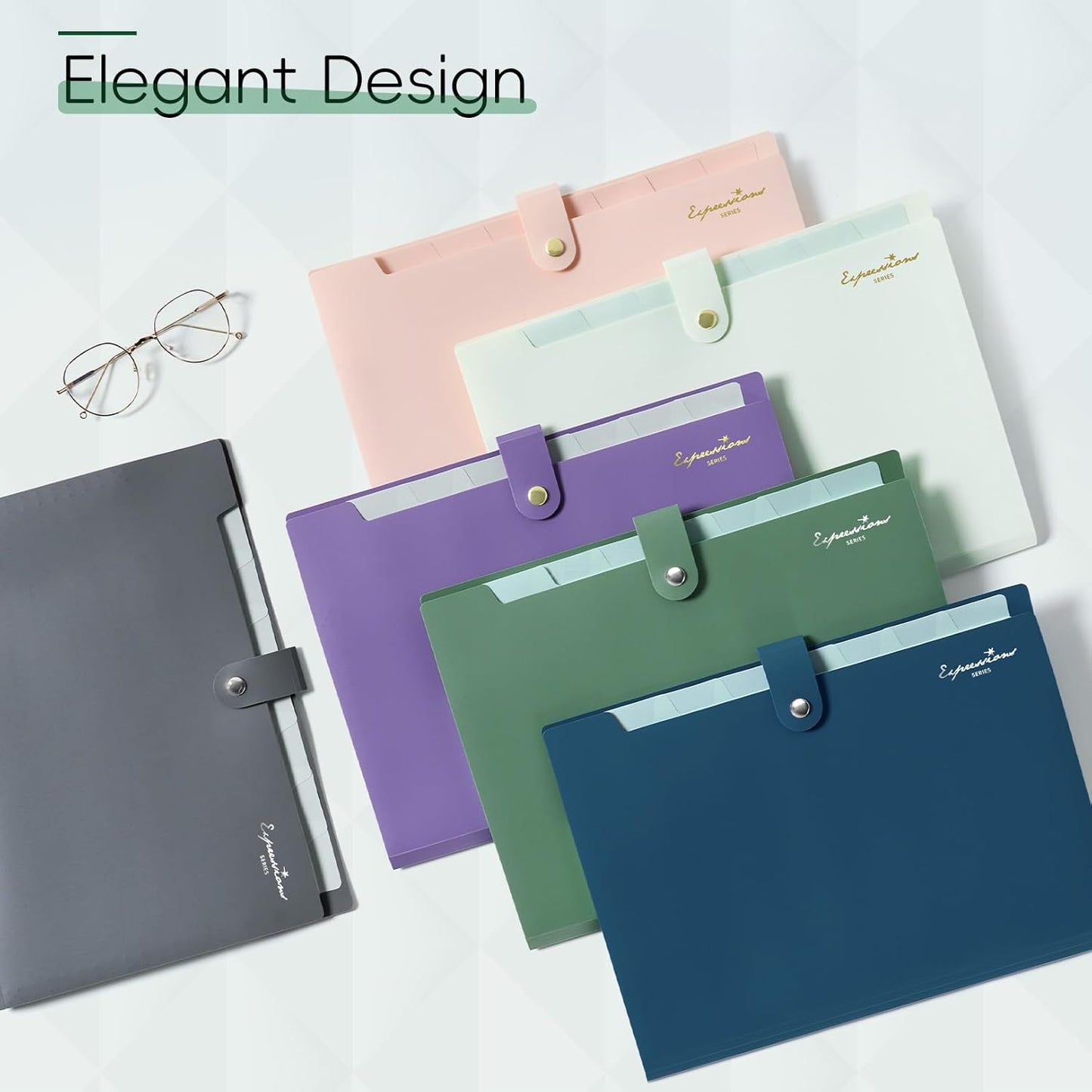 Sooez Elegant Accordion File Organizer with Labels, 8 Pocket Expanding File Folder, Portable Folders for Documents, Cute Paper Organizer for School Office Supplies, Letter Size, Off White