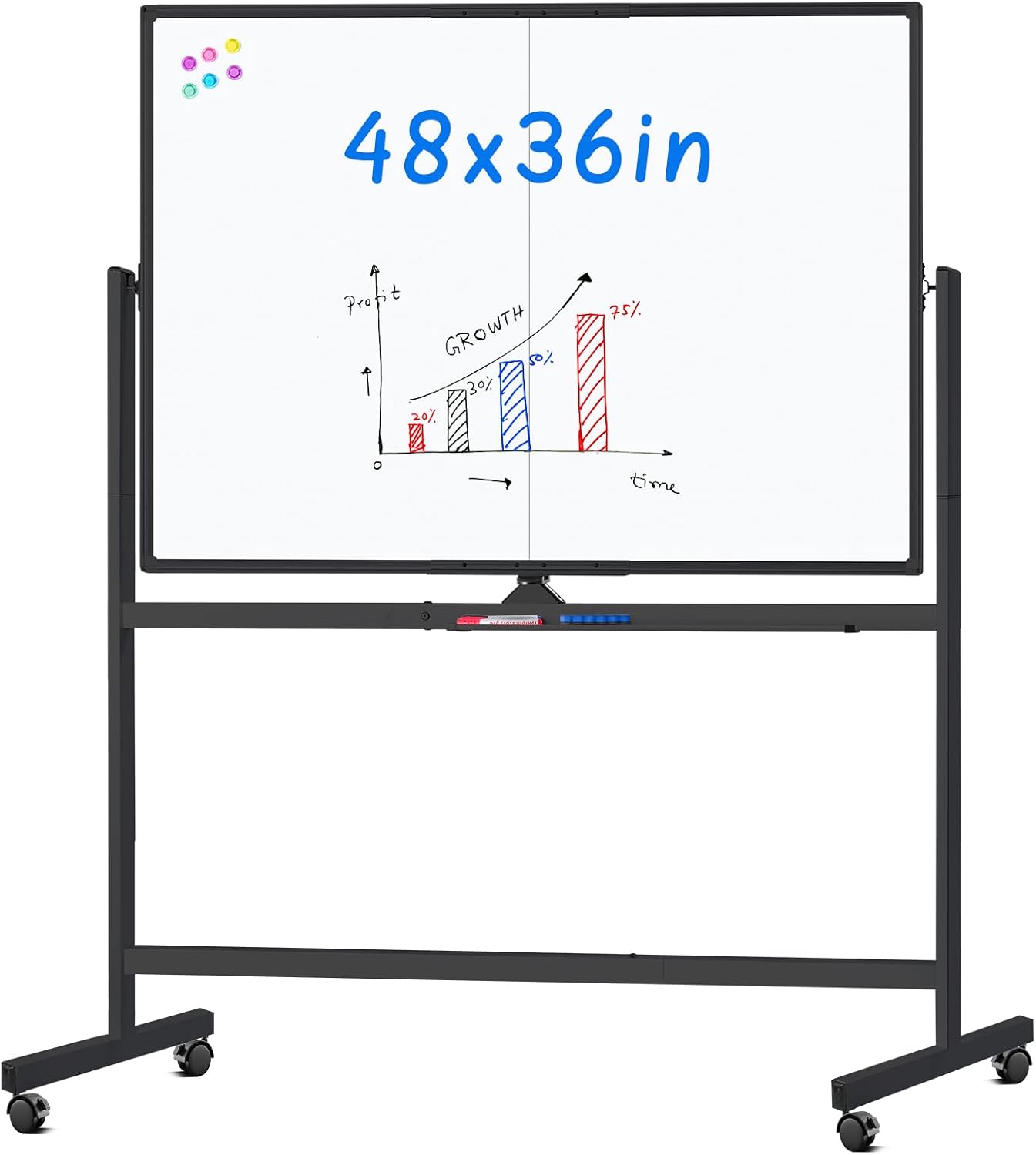 maxtek Rolling Whiteboard, 48x36 Large Magnetic White Board with Stands, Big Double-Sided White Board Dry Erase on Wheels for Homeschool, Home Office, Office, School (Black, 48 x 36)