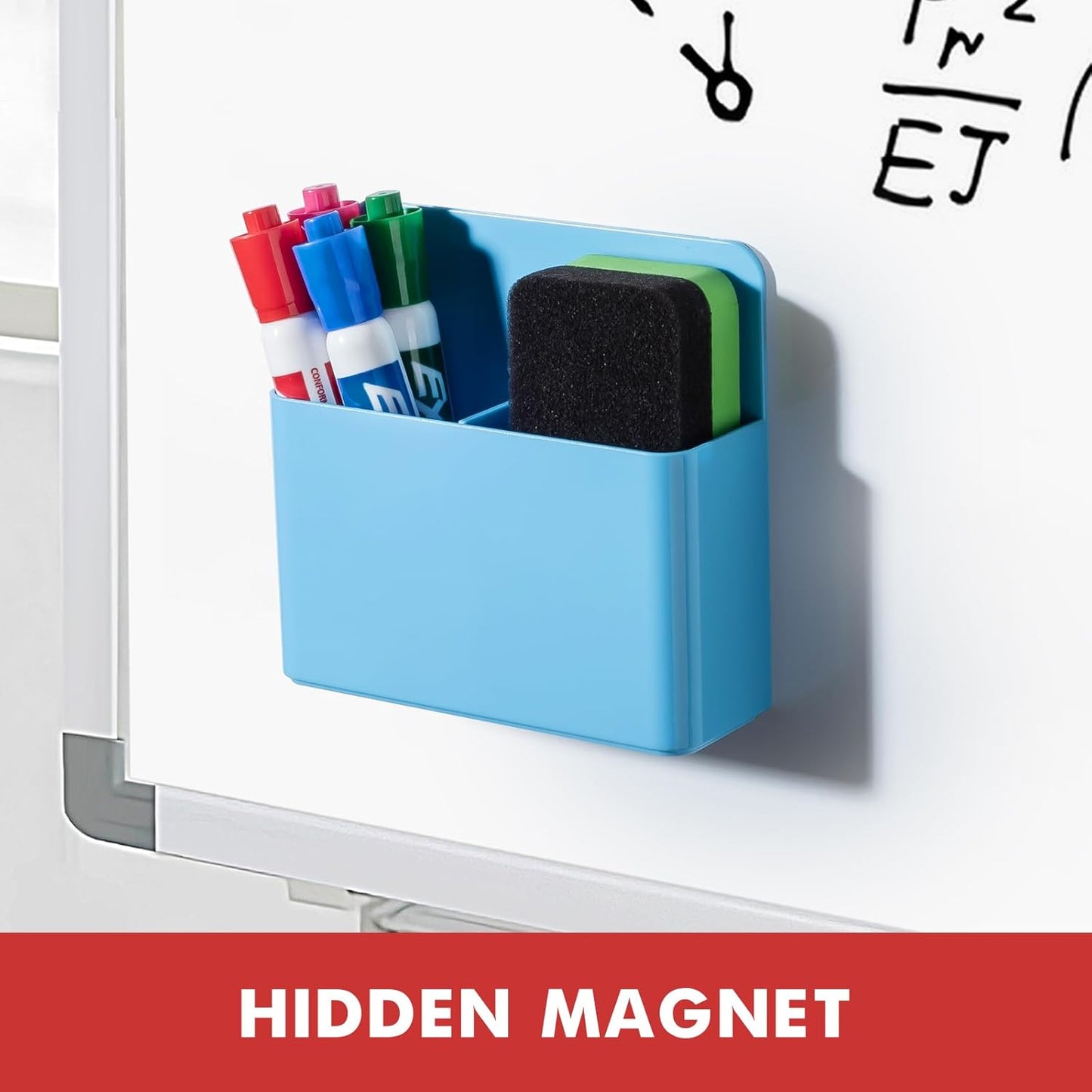 BEYGORM 2 Pack Plastics Magnetic Pen Holder for Refrigerator, Dry Erase Marker Holder for Whiteboard，Magnet School Locker Organizer Accessories, Pencil Cup, Pen Caddy, Classroom Organization(Blue)