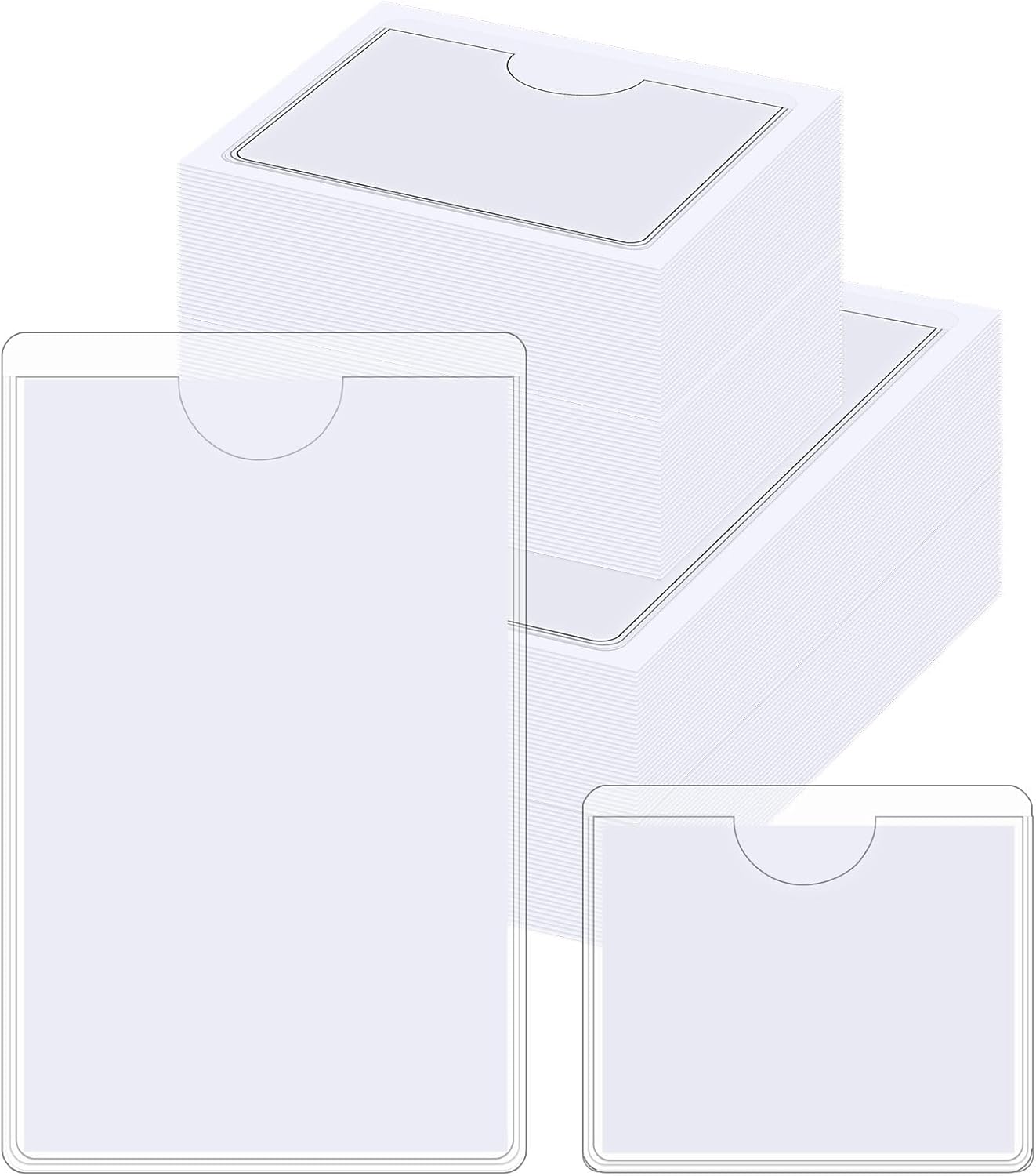 Outus 100 Pcs Clear Self Adhesive Pockets - Bin Labels for Storage Bins, Pocket Label Sleeves, Plastic Index Card Holder with Top Open for Organizing Bins Box Drawer(2 x 3.75, 2 x 1.5 Inch)