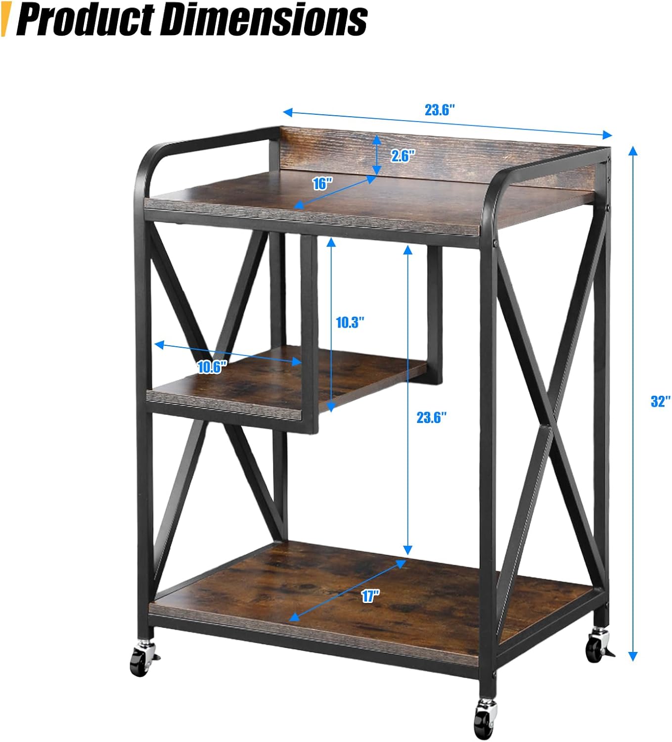 Large Printer Stand, X-shaped Printer Stand with Storage, 24"W x 17"D x 32"H, Mobile Printer Table with Wheels for Home Office, Rolling Cart for Computer Tower, Printer and Shredder, Bearing 300lbs