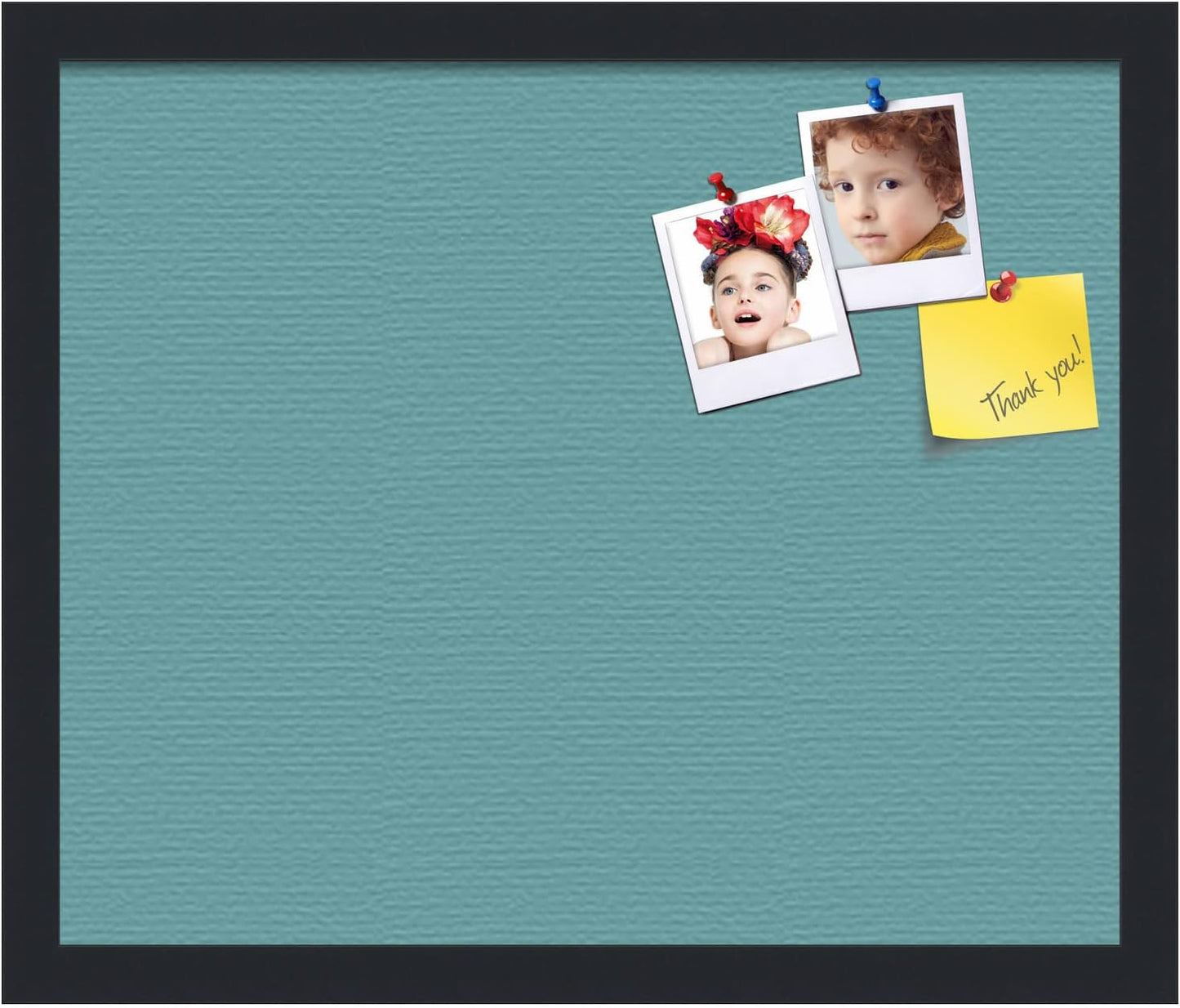 PinPix 18x15 Inch Cork Bulletin Board. This Decorative Framed Pin Board Comes with Aqua Pastel Design and a Satin Black Frame. Ideal for Home Office Decor or Message Board (PinPix-1806)