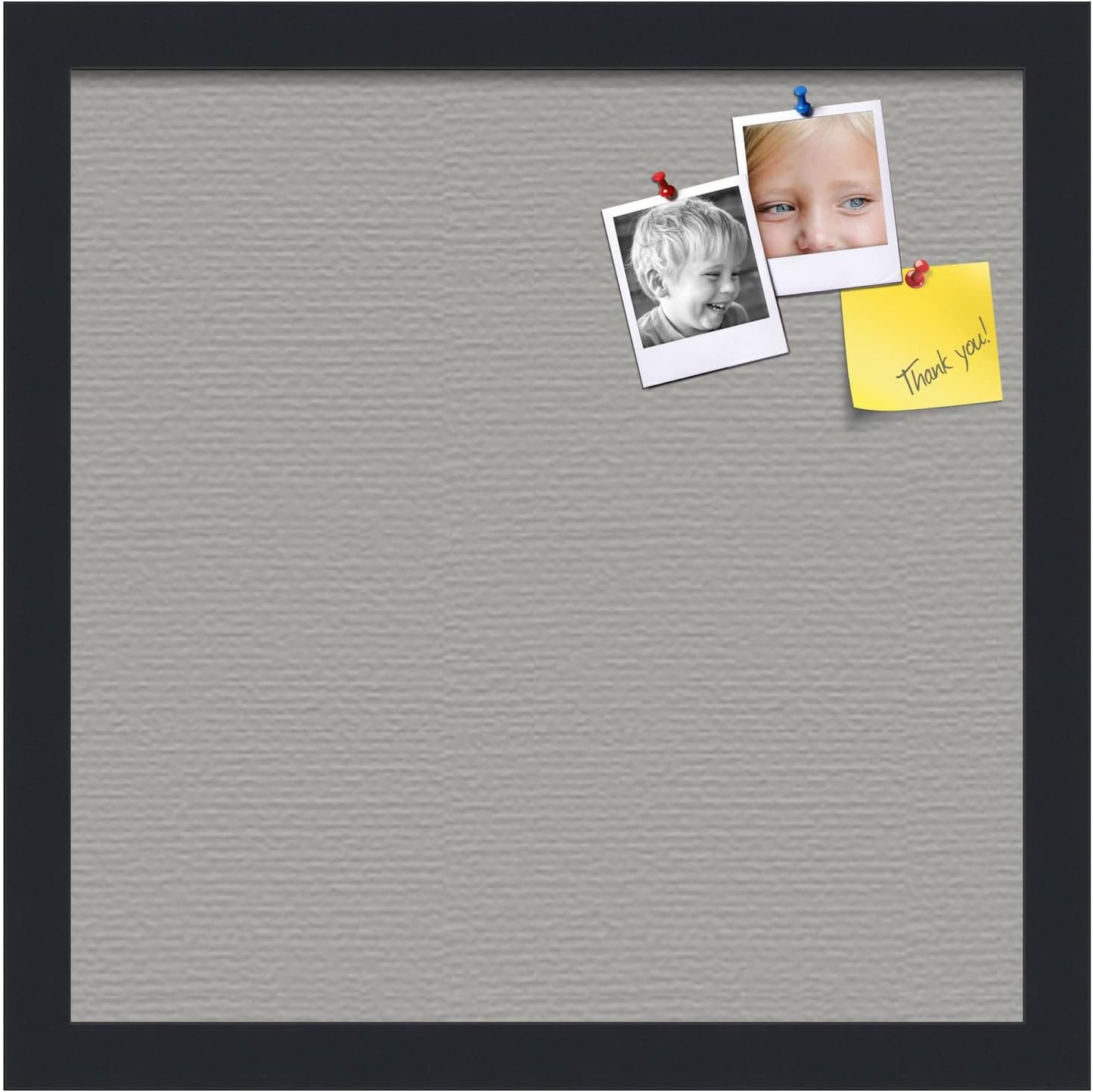 PinPix 14x14 Inch Cork Bulletin Board. This Decorative Framed Pin Board Comes with Dark Stone Design and a Satin Black Frame. Ideal for Home Office Decor or Message Board (PinPix-1808)