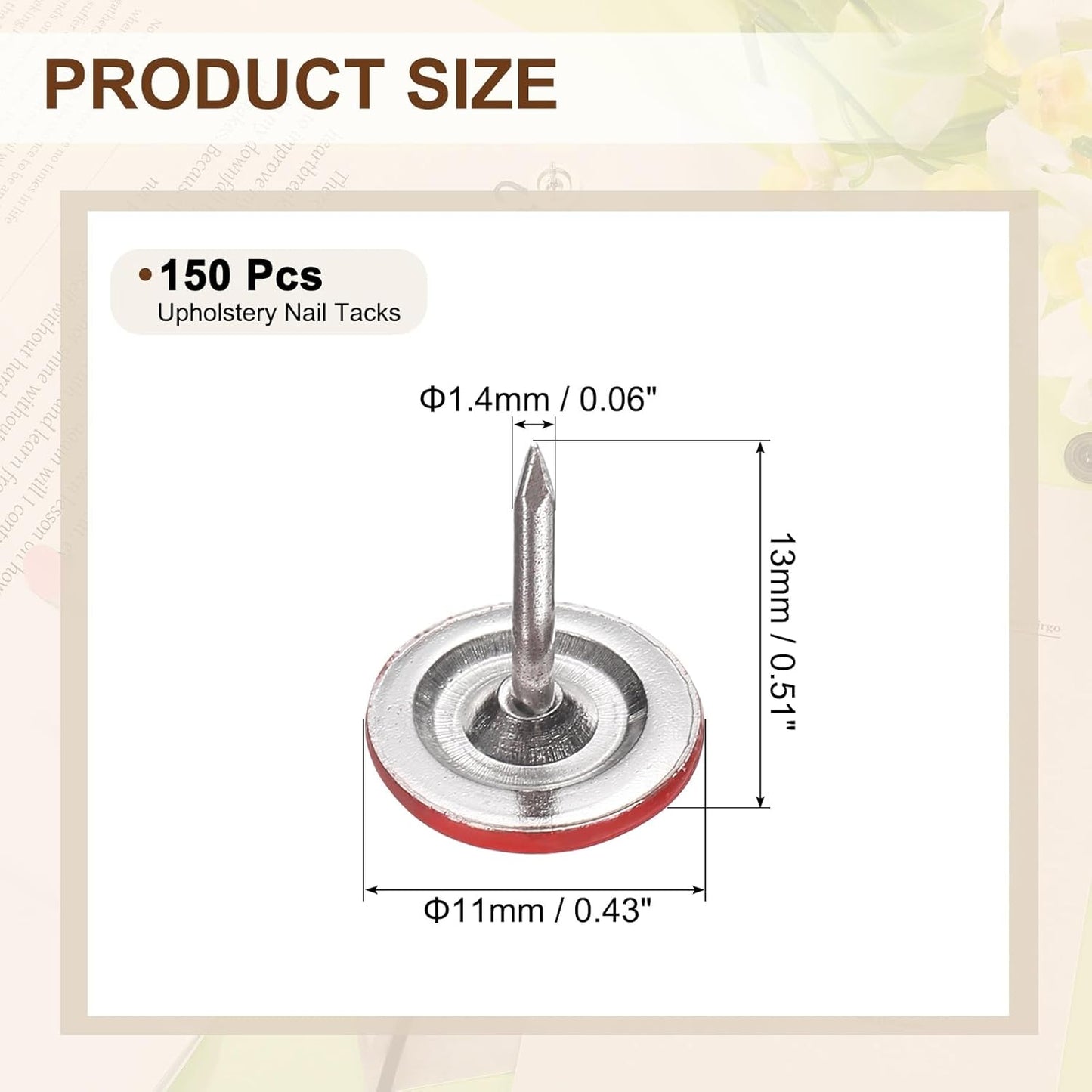 uxcell 150Pcs Upholstery Tacks, 11mmx13mm Flat Head Thumb Tack Decorative Furniture Nails Push Pins for Furniture Sofa Headboards, Red