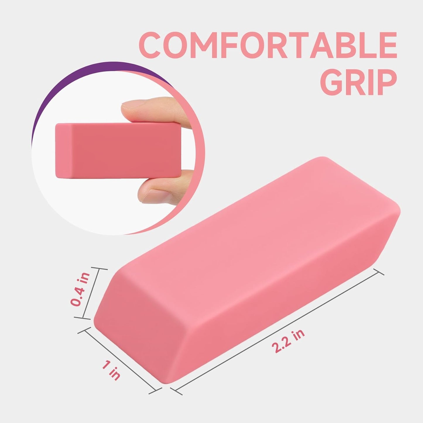 72 Pack Pink Erasers Bulk, Large Pencil Erasers for School, Classroom, Teacher, Homeschool, and Office Supplies