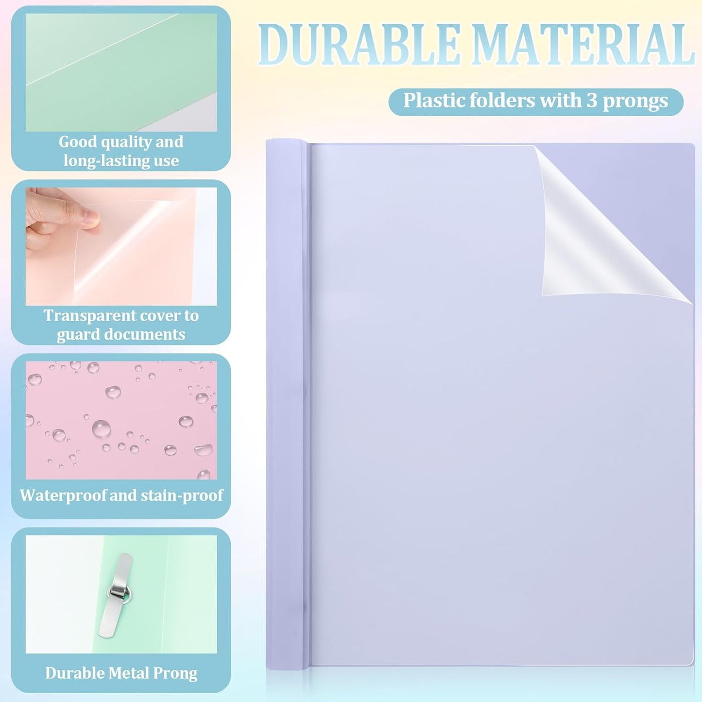 24 PCS Pastel Plastic Report Covers with 3 Prongs Clear Front Presentation Folders 3 Prong Folders for Resume Portfolio Document Report Letter Proposal School Classroom Office Supplies (Pastel)