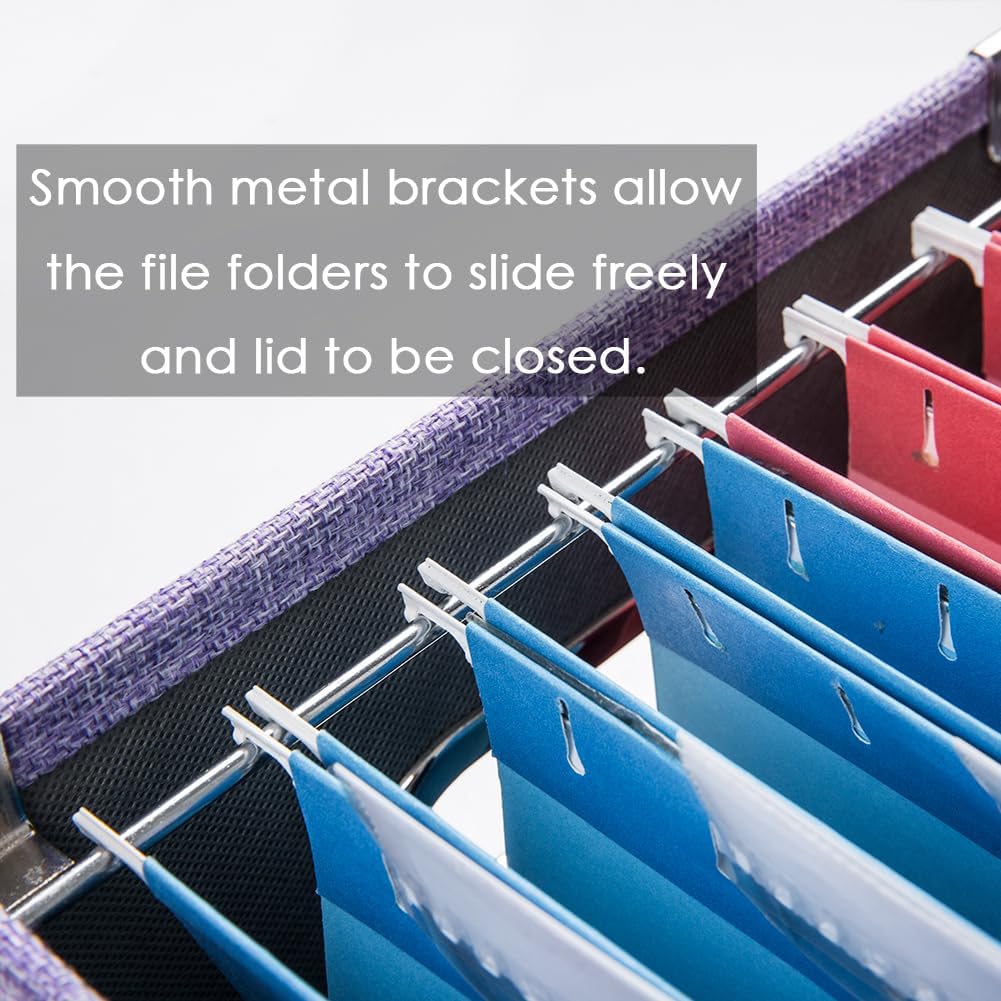 PRANDOM File Organizer Box - Set of 4 Collapsible Decorative Linen Filing Storage Hanging File Folders with Lids Office Cabinet Letter/Legal Size Purple 17.1x14x11.1 inch