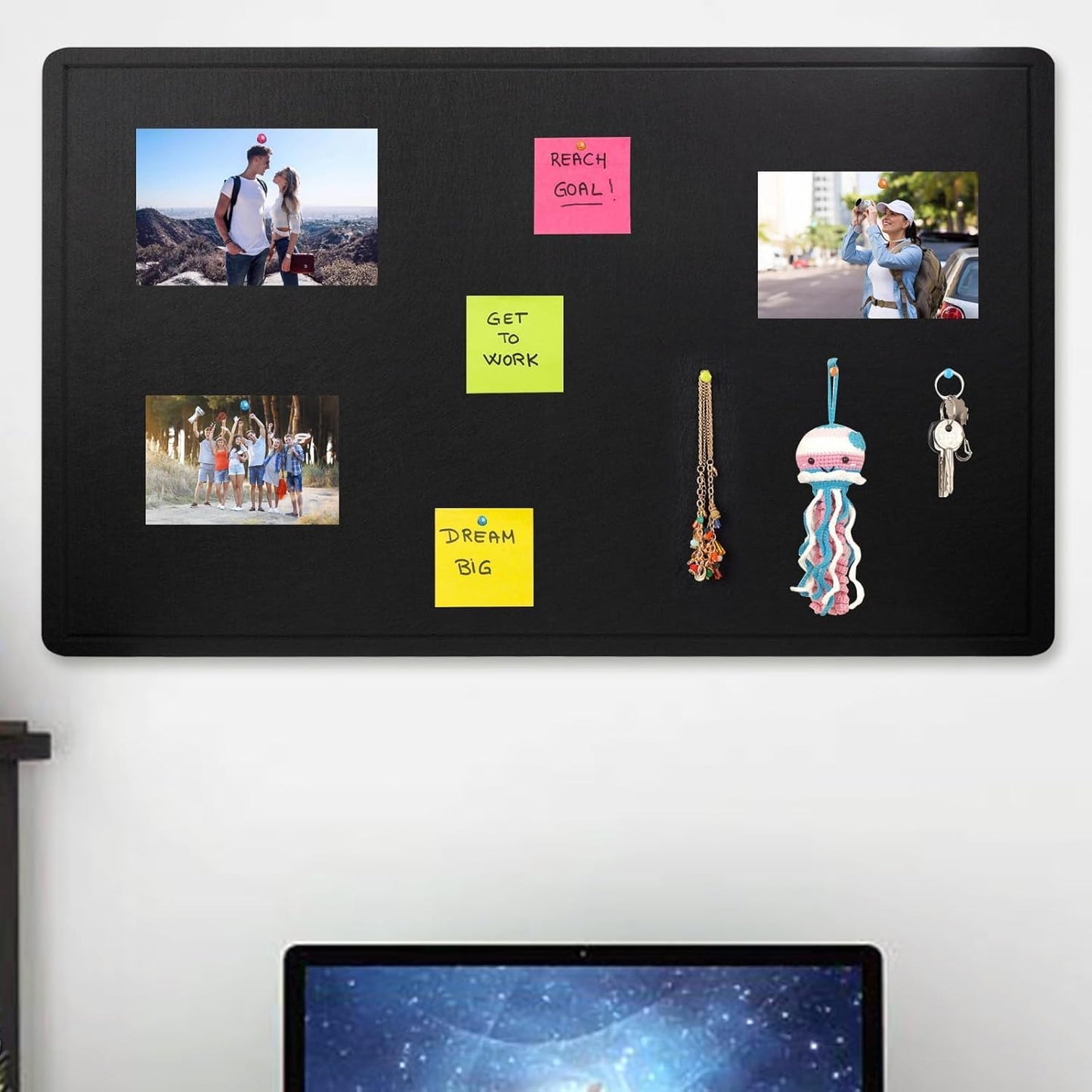 Large Bulletin Board - 72 X 48 inches Cork Board with 30 Pushpin, 6' x 4' Felt Cork Board Notice Pin Board, Self-Adhesive Vision Board Mood Board Foldable Photo Board for Wall (Black)