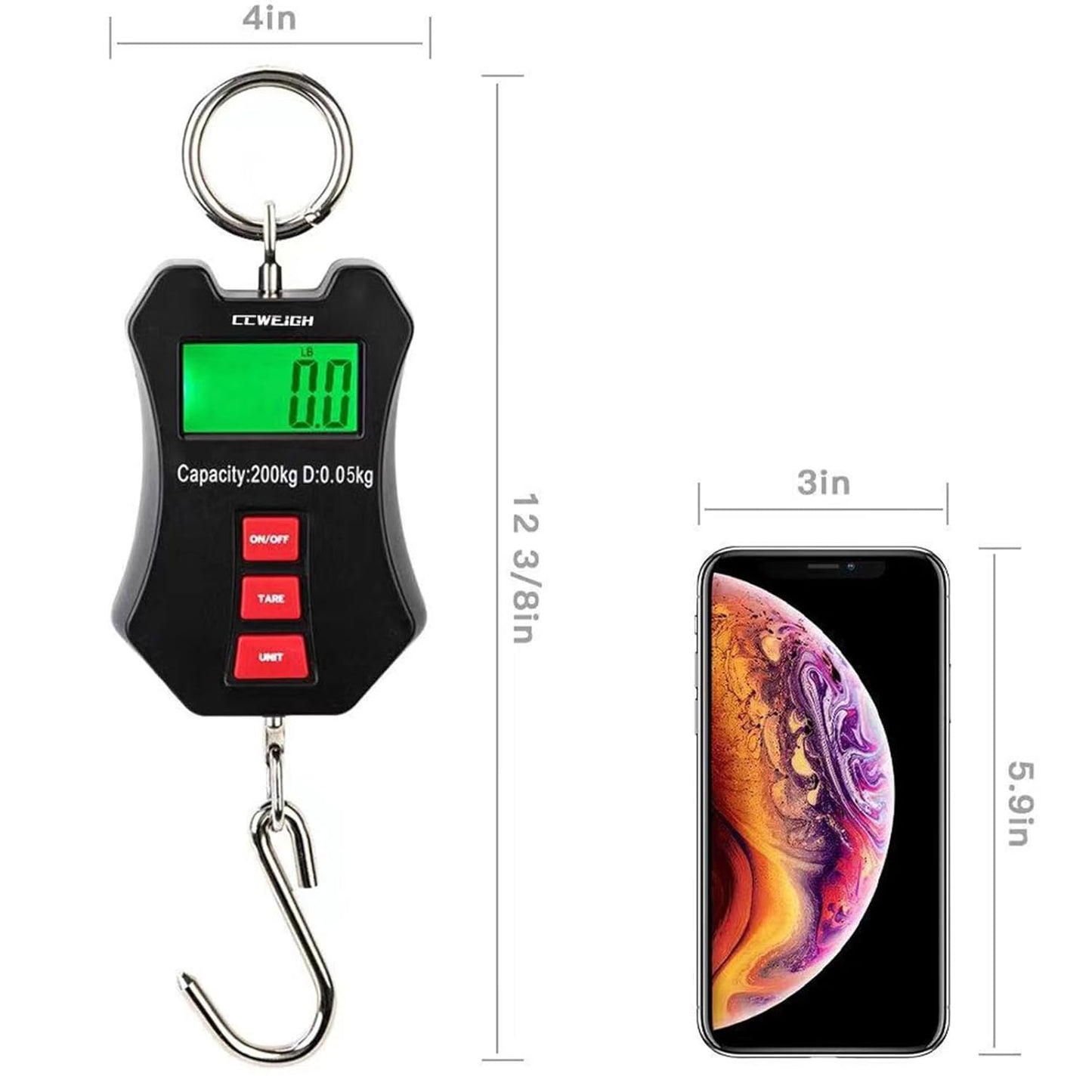 440lb/200kg Digital Crane Scale - Compact LCD Handheld Hanging Scale for Garage, Farm, Hunting, Fishing & More(200kg/Black)