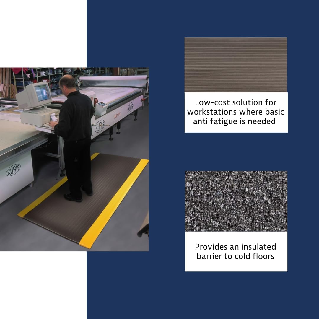 Notrax 410 Airug® 3' x 12' x 5/8" Anti Fatigue Mat, Enhanced Slip Resistance with Beveled Edges and Ribbed Surface, Ideal for Industrial and Commercial Workplaces, Black/Yellow, 410S5312BY