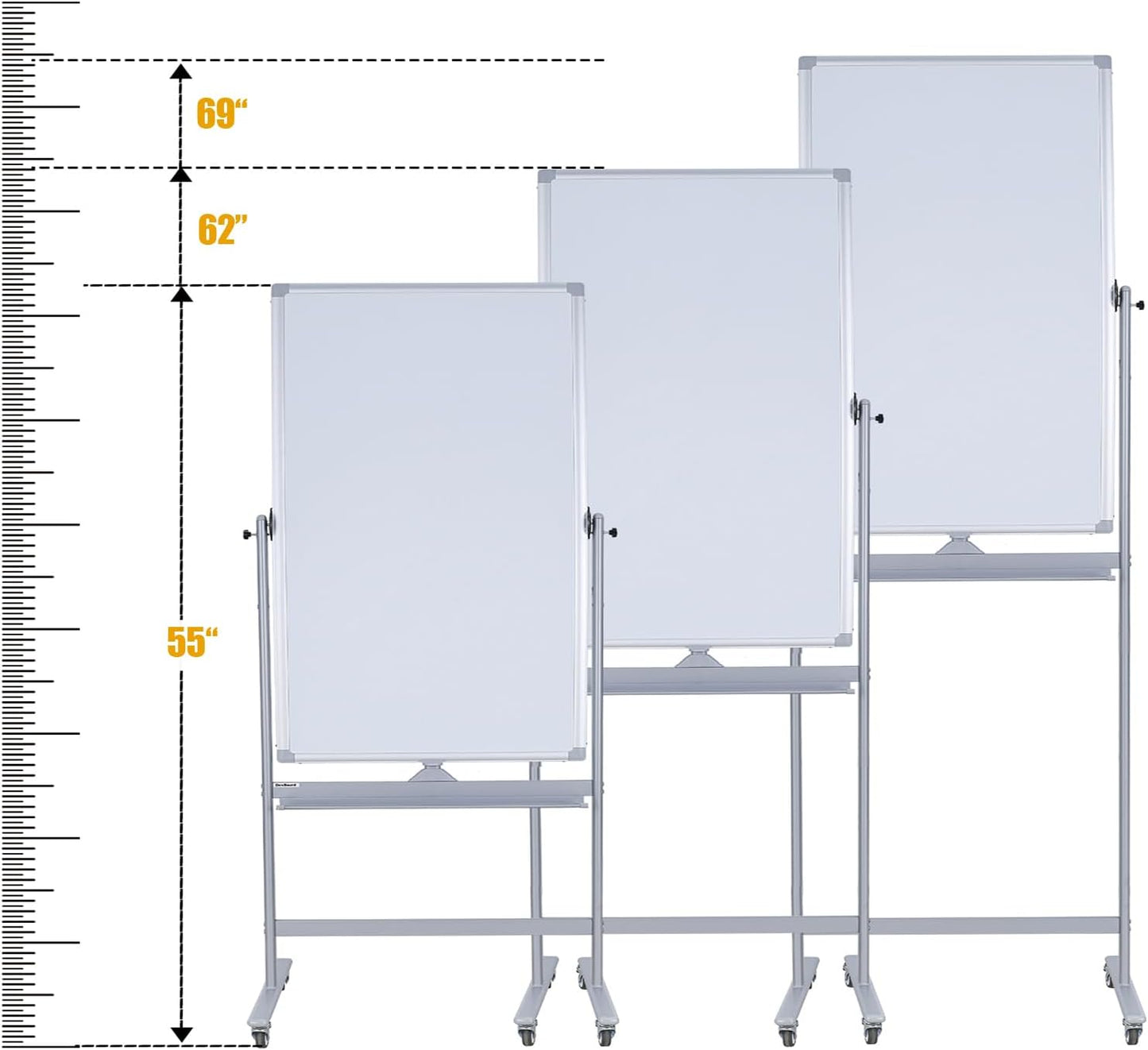 40" x 28" Double-Sided Mobile Whiteboard with Wheels | Rolling Magnetic Dry Erase Board on Stand | Adjustable Height Silver Frame White Board for Office, Classroom & Home