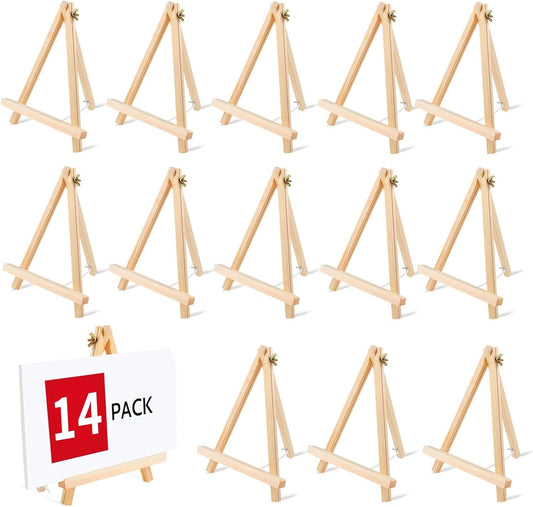 14 Pack 9 Inch Wood Easel, Painting Party Easel, Kids Student Tabletop Easels for Painting, Portable Canvas Photo Picture Sign Holder Tripod Painting Easels for Art & Crafts