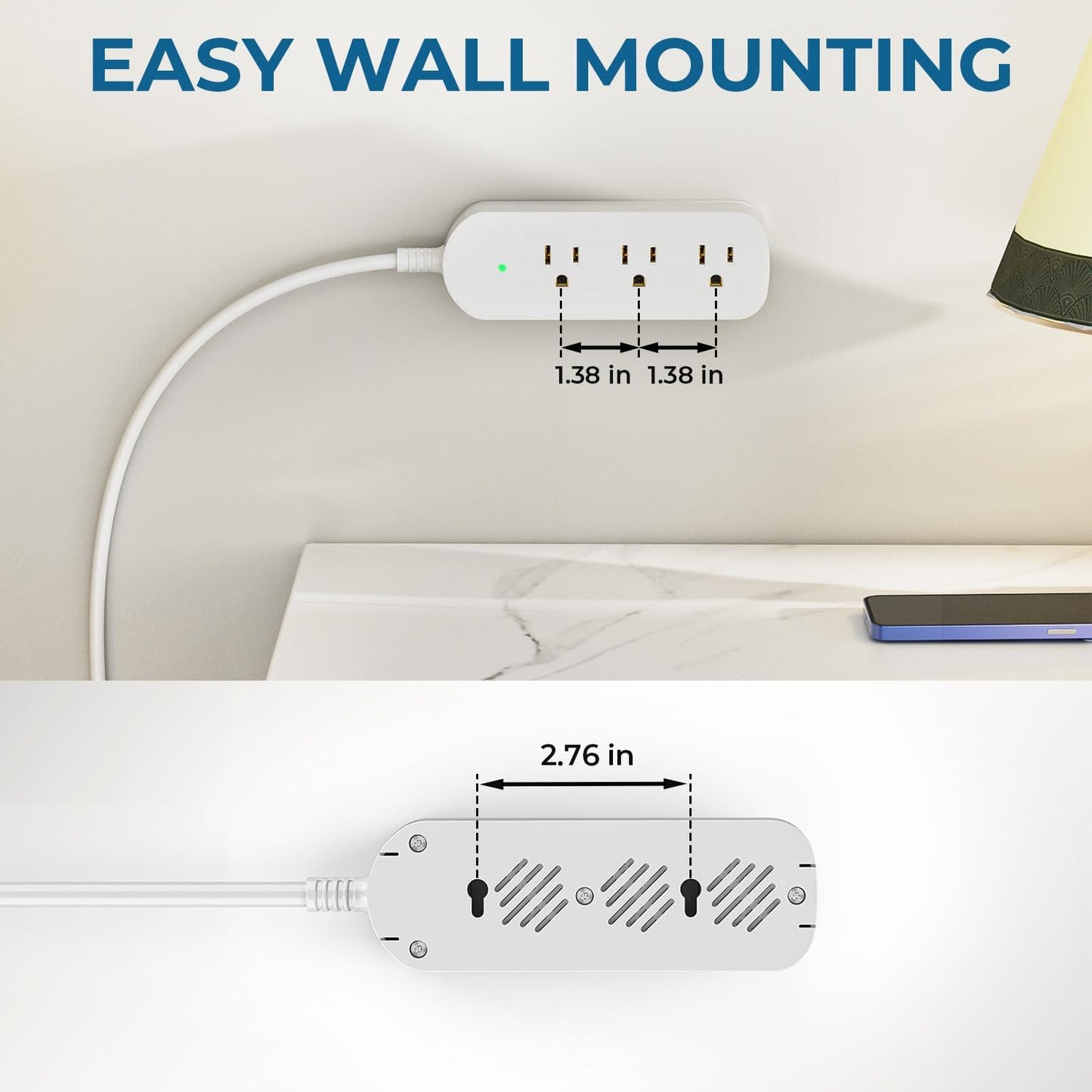 Surge Protector Power Strip,1625W/13A,5Ft Extension Cord with 3 Outlets,Waterproof Class 6 Heavy Duty Extension Cord for Indoor Outdoor,UL FCC IPX6 Listed (White, 5FT)