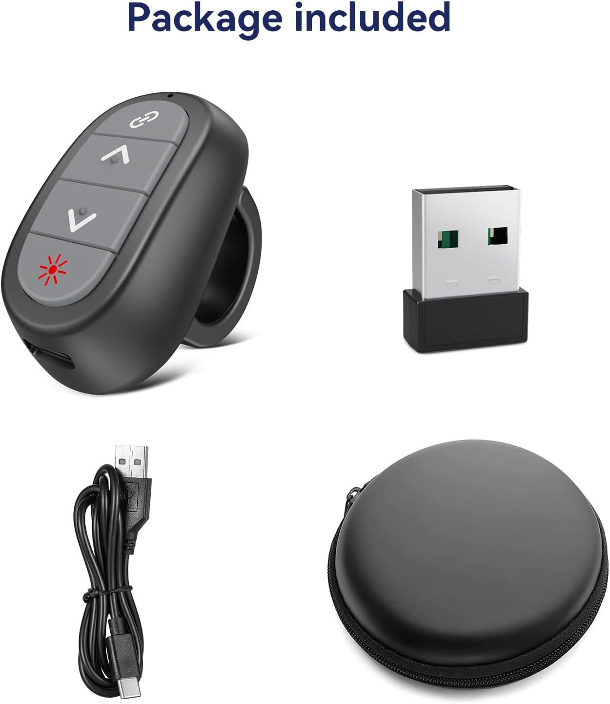 Presentation Clicker Wireless Presenter Remote: USB Rechargeable Finger Ring Clicker for PowerPoint Presentations, PowerPoint Clicker with Laser Pointer, Multi-OS Compatible