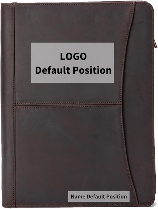 Personalized Genuine Leather Portfolio with Front Pocket for Men and Women, Custom Engraved Zippered Padfolio Binder for 8.5 x 11 Legal Pad Notebook, Professional Laptop Case, Dark Brown